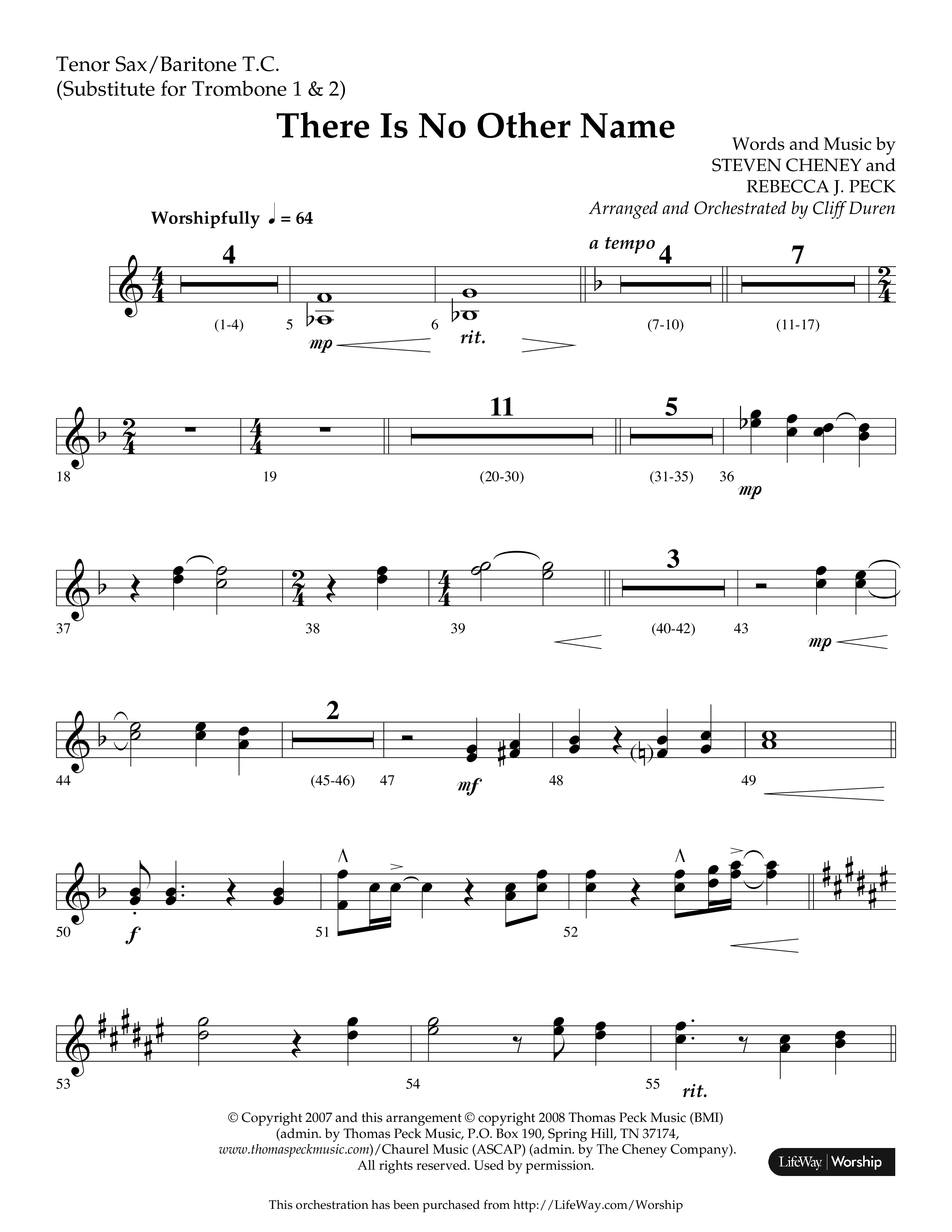 There Is No Other Name (Choral Anthem SATB) Tenor Sax/Baritone T.C. (Lifeway Choral / Arr. Cliff Duren)