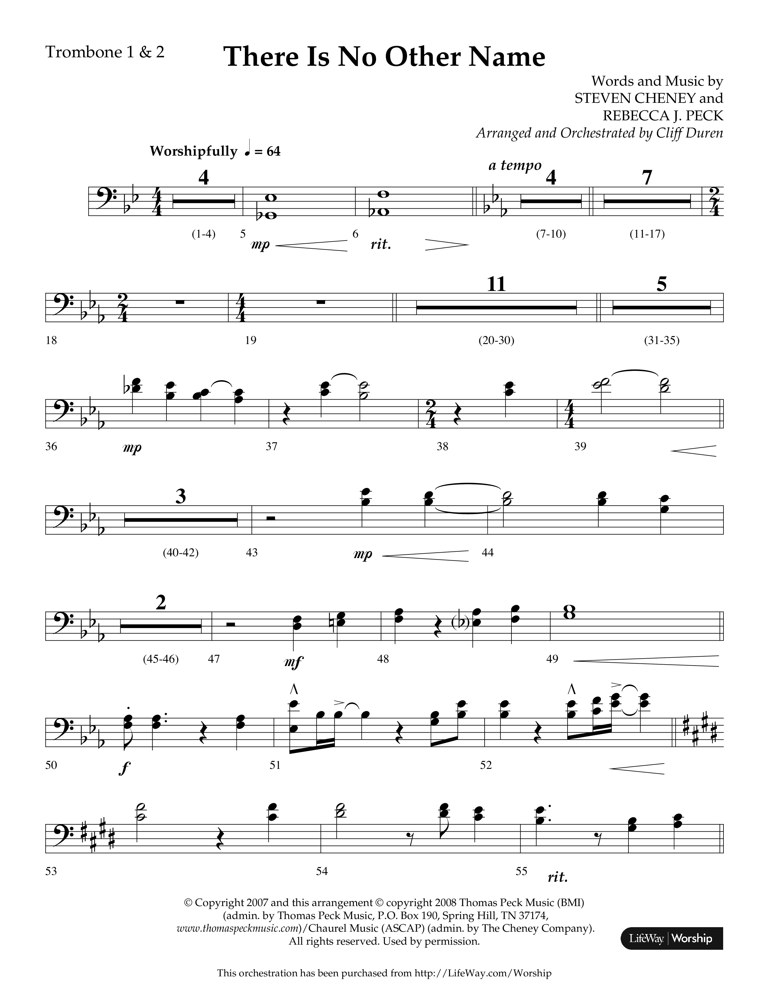 There Is No Other Name (Choral Anthem SATB) Trombone 1/2 (Lifeway Choral / Arr. Cliff Duren)