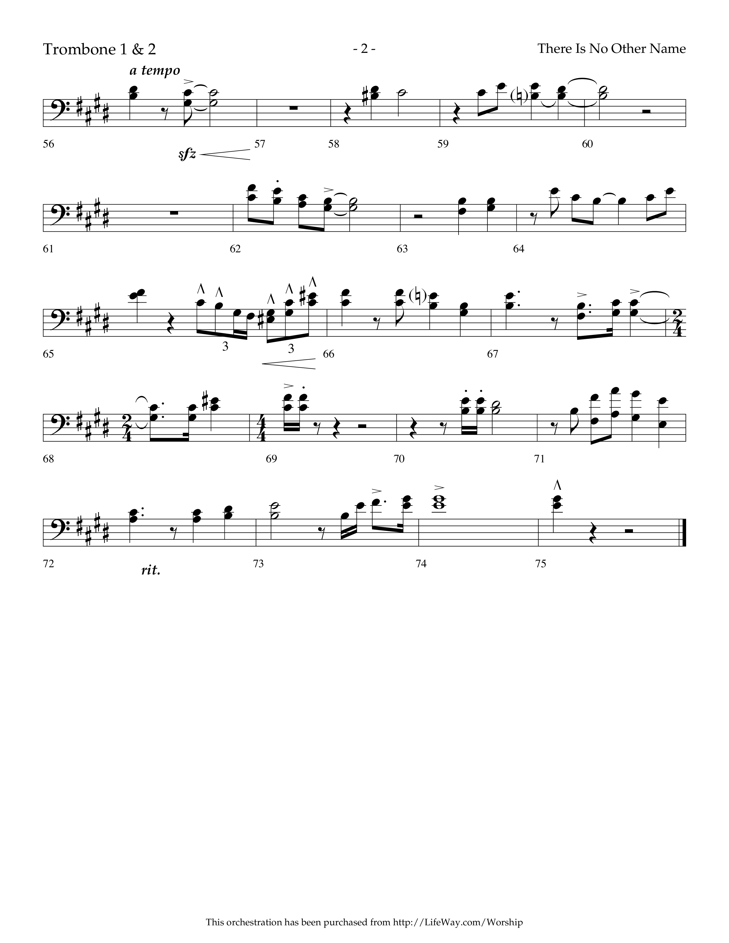 There Is No Other Name (Choral Anthem SATB) Trombone 1/2 (Lifeway Choral / Arr. Cliff Duren)