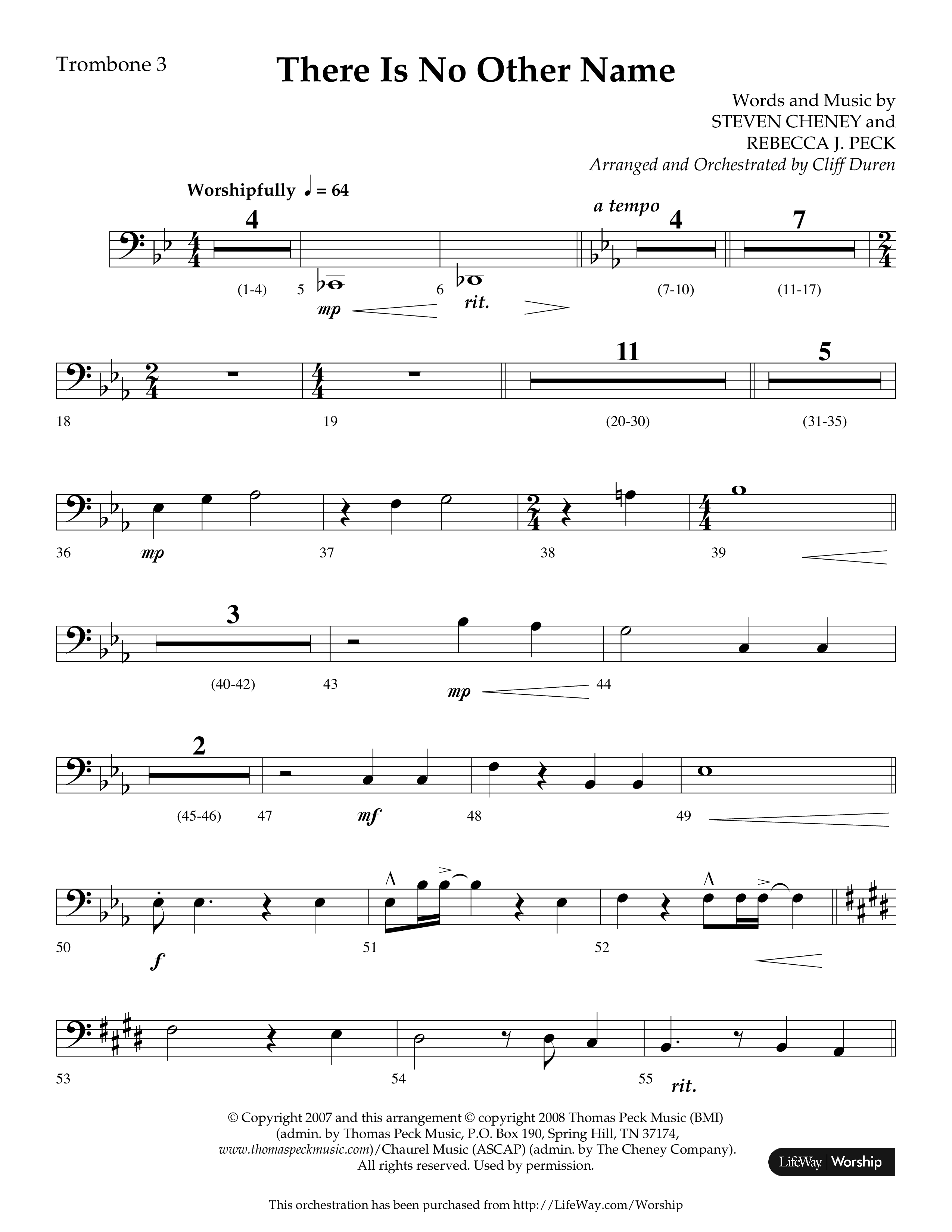 There Is No Other Name (Choral Anthem SATB) Trombone 3 (Lifeway Choral / Arr. Cliff Duren)