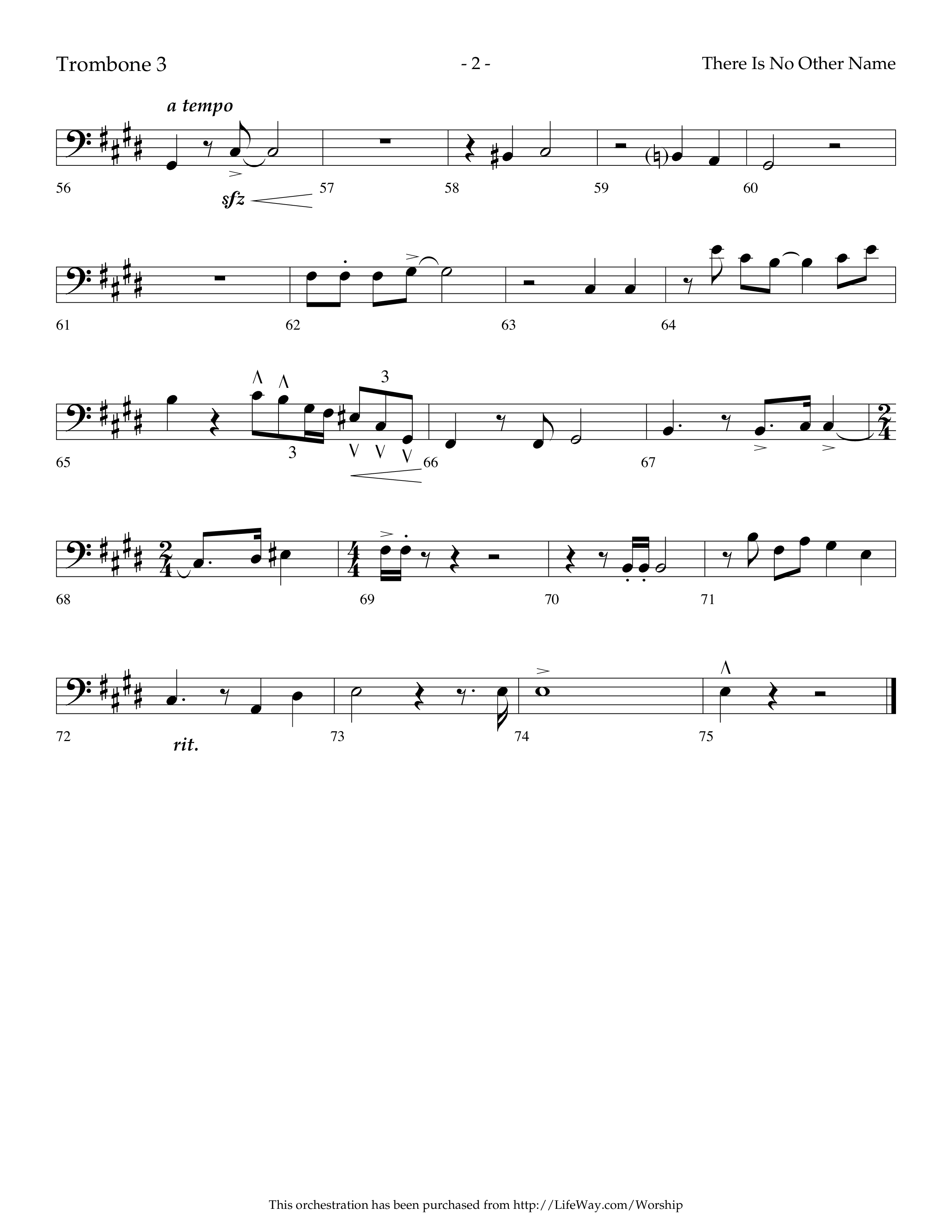 There Is No Other Name (Choral Anthem SATB) Trombone 3 (Lifeway Choral / Arr. Cliff Duren)