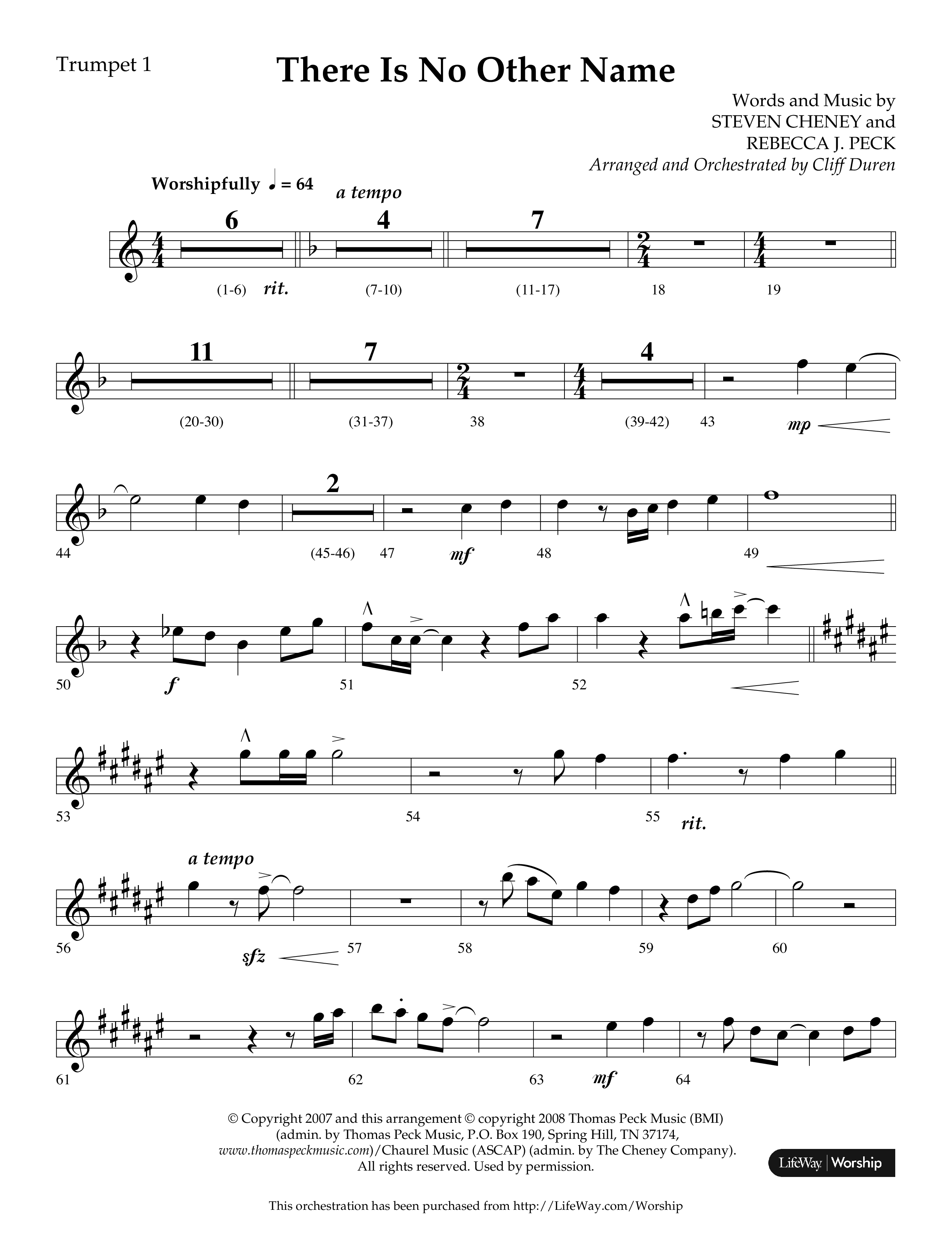 There Is No Other Name (Choral Anthem SATB) Trumpet 1 (Lifeway Choral / Arr. Cliff Duren)