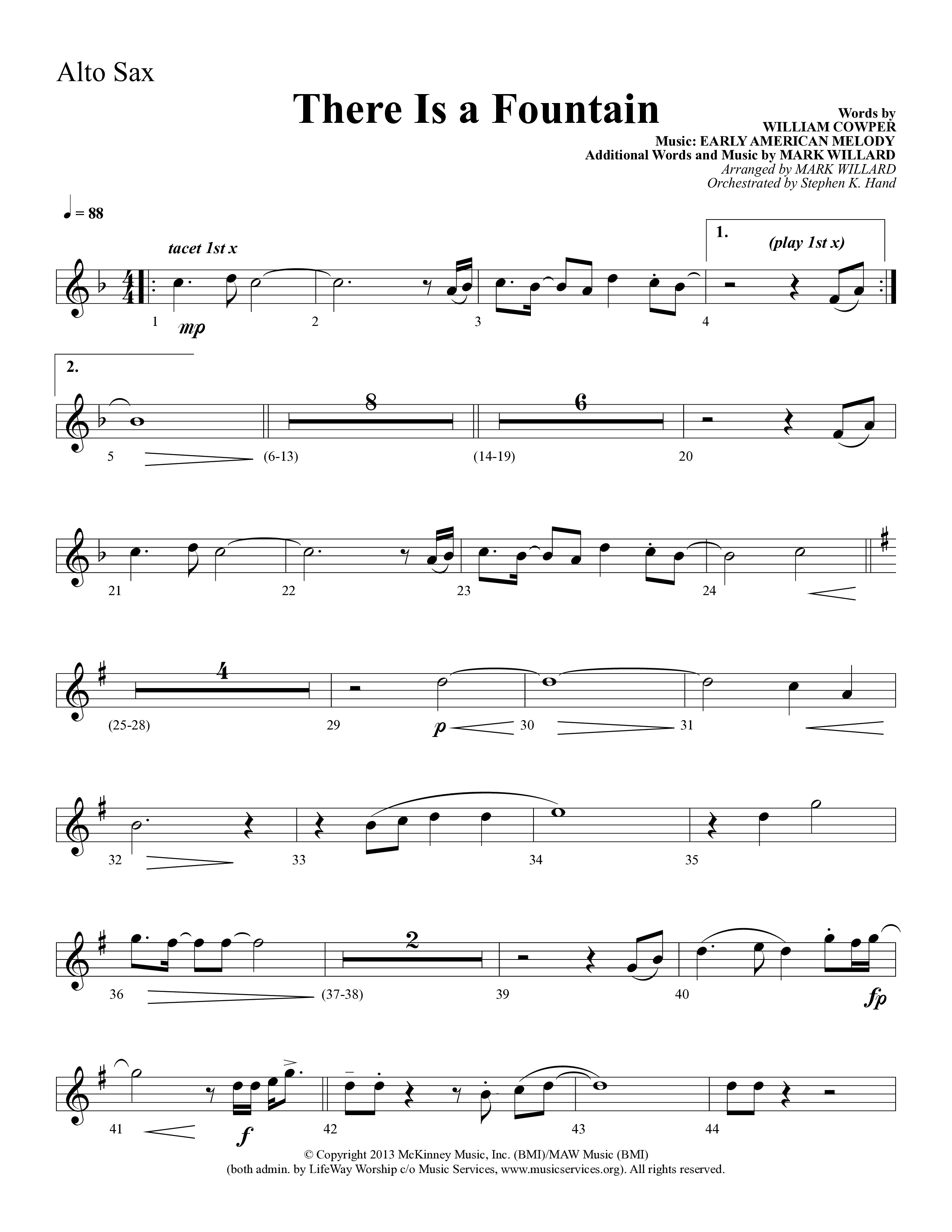 There Is A Fountain (Choral Anthem SATB) Alto Sax (Lifeway Choral / Arr. Mark Willard / Orch. Stephen K. Hand)