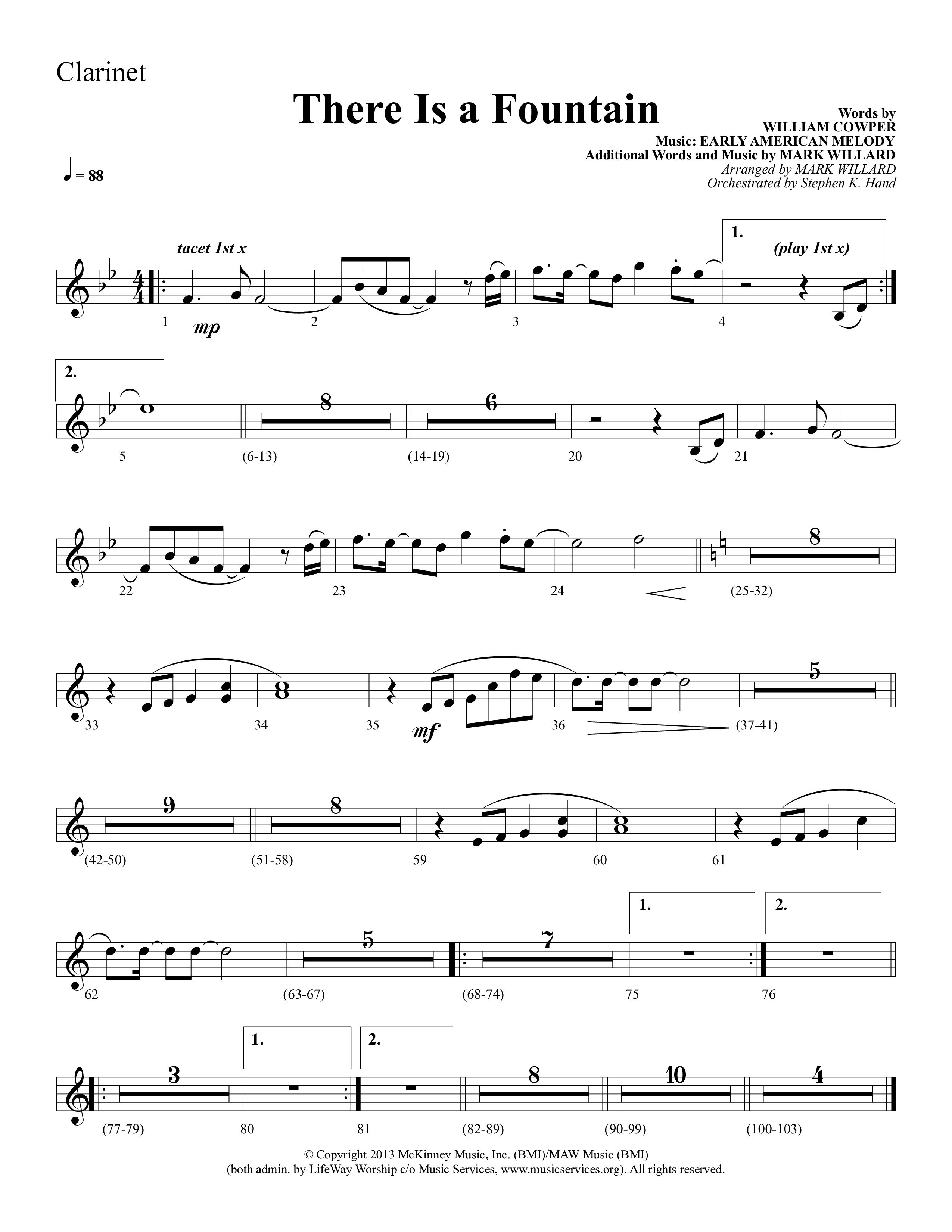 There Is A Fountain (Choral Anthem SATB) Clarinet (Lifeway Choral / Arr. Mark Willard / Orch. Stephen K. Hand)