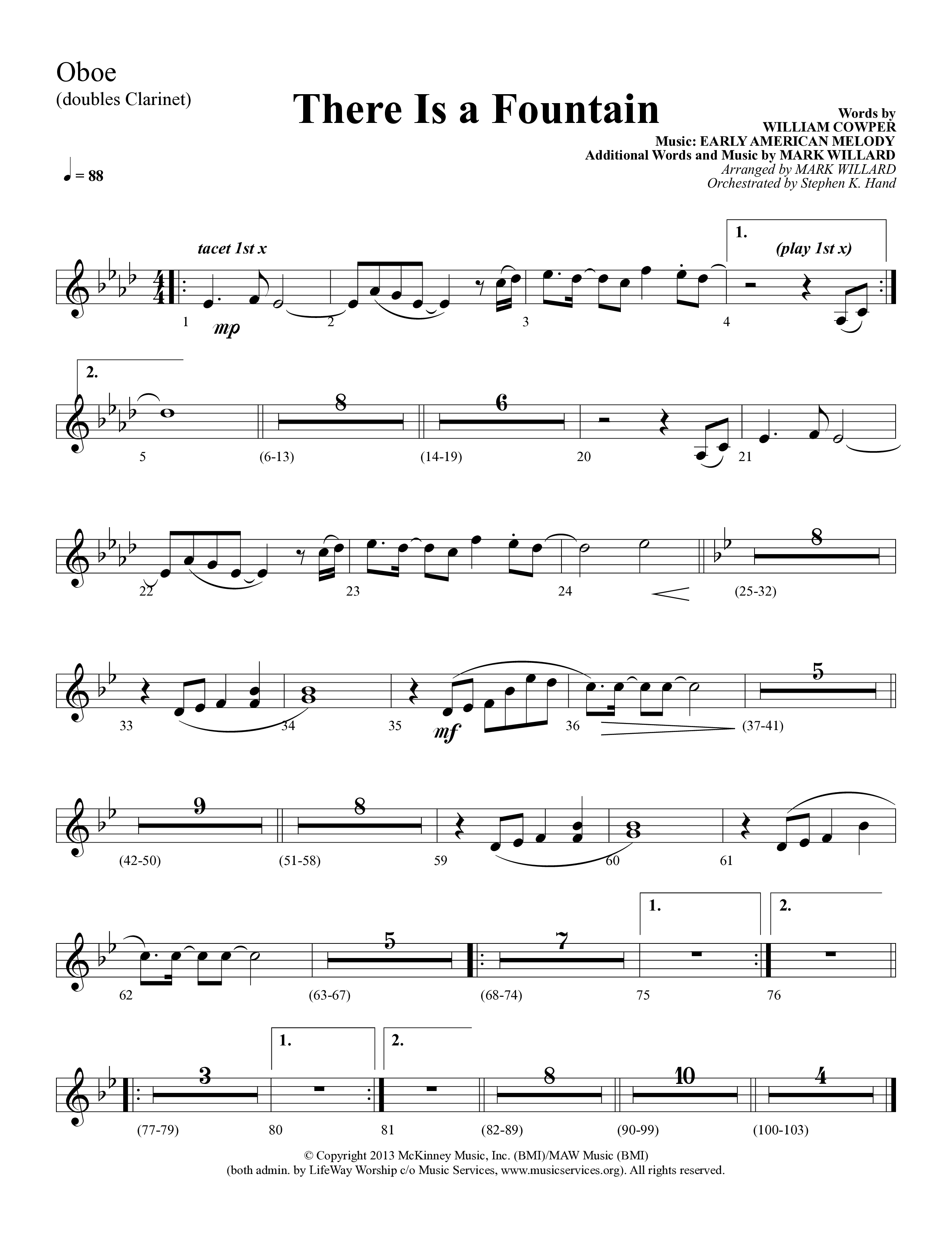 There Is A Fountain (Choral Anthem SATB) Oboe (Lifeway Choral / Arr. Mark Willard / Orch. Stephen K. Hand)