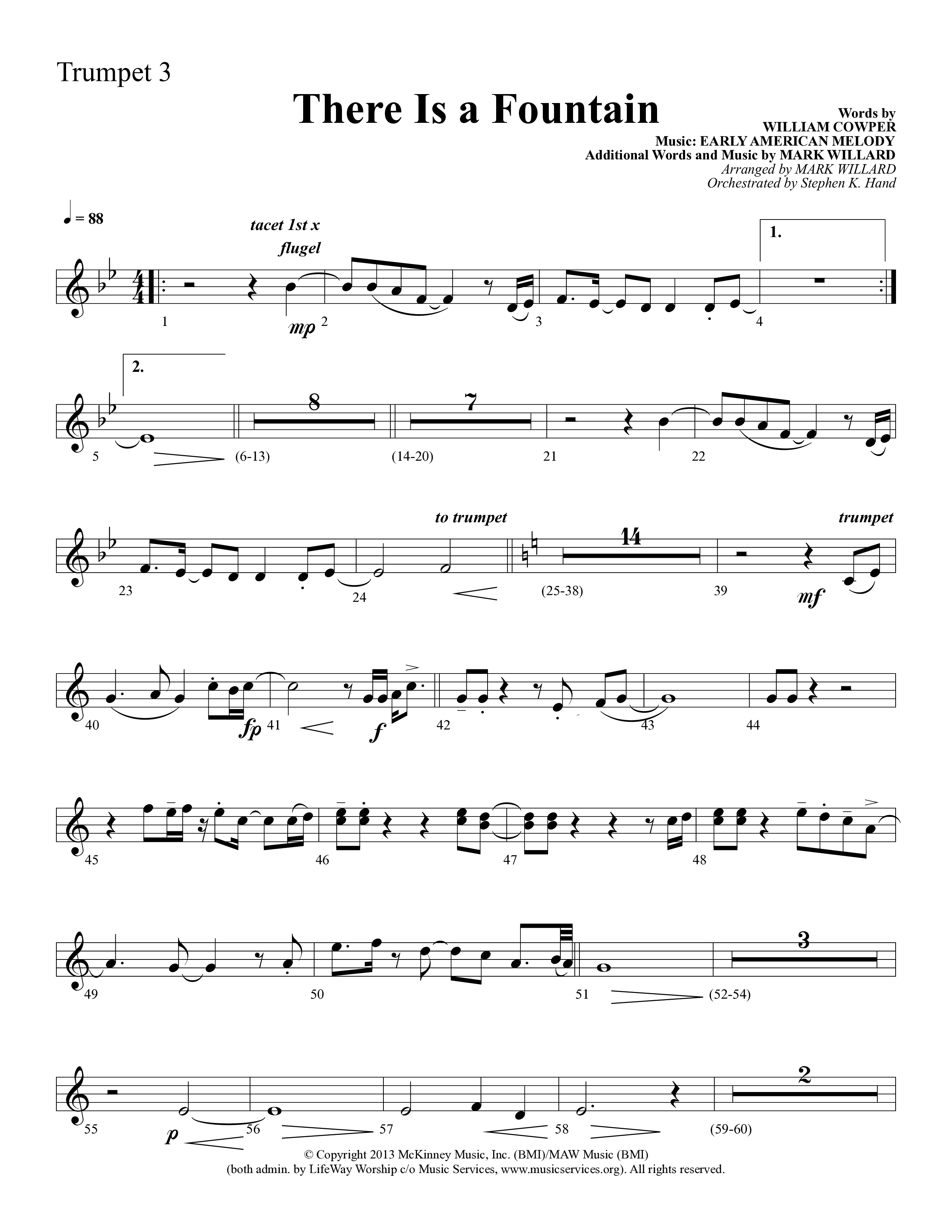 There Is A Fountain (Choral Anthem SATB) Trumpet 3 (Lifeway Choral / Arr. Mark Willard / Orch. Stephen K. Hand)