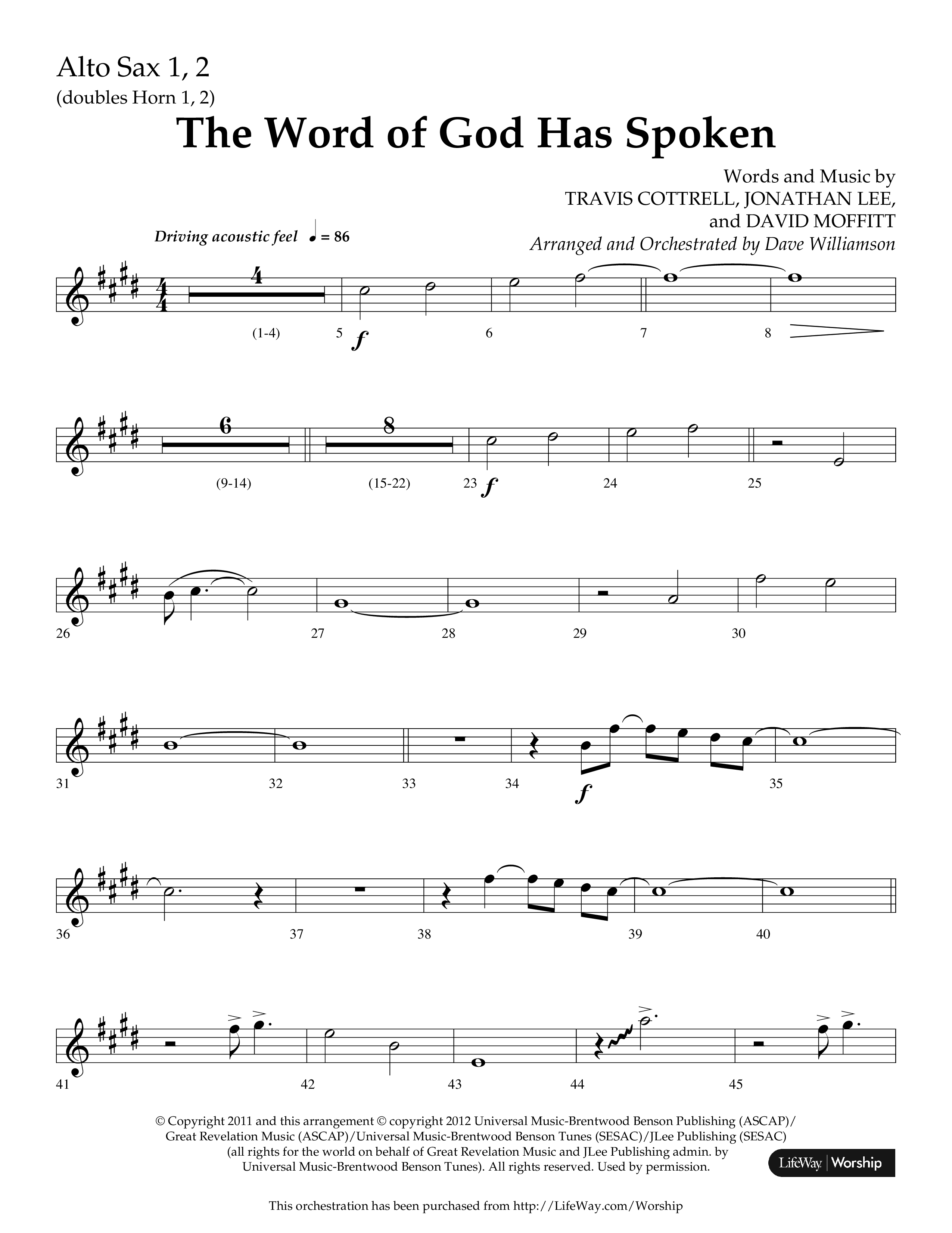 The Word Of God Has Spoken (Choral Anthem SATB) Alto Sax 1/2 (Lifeway Choral / Arr. Dave Williamson)
