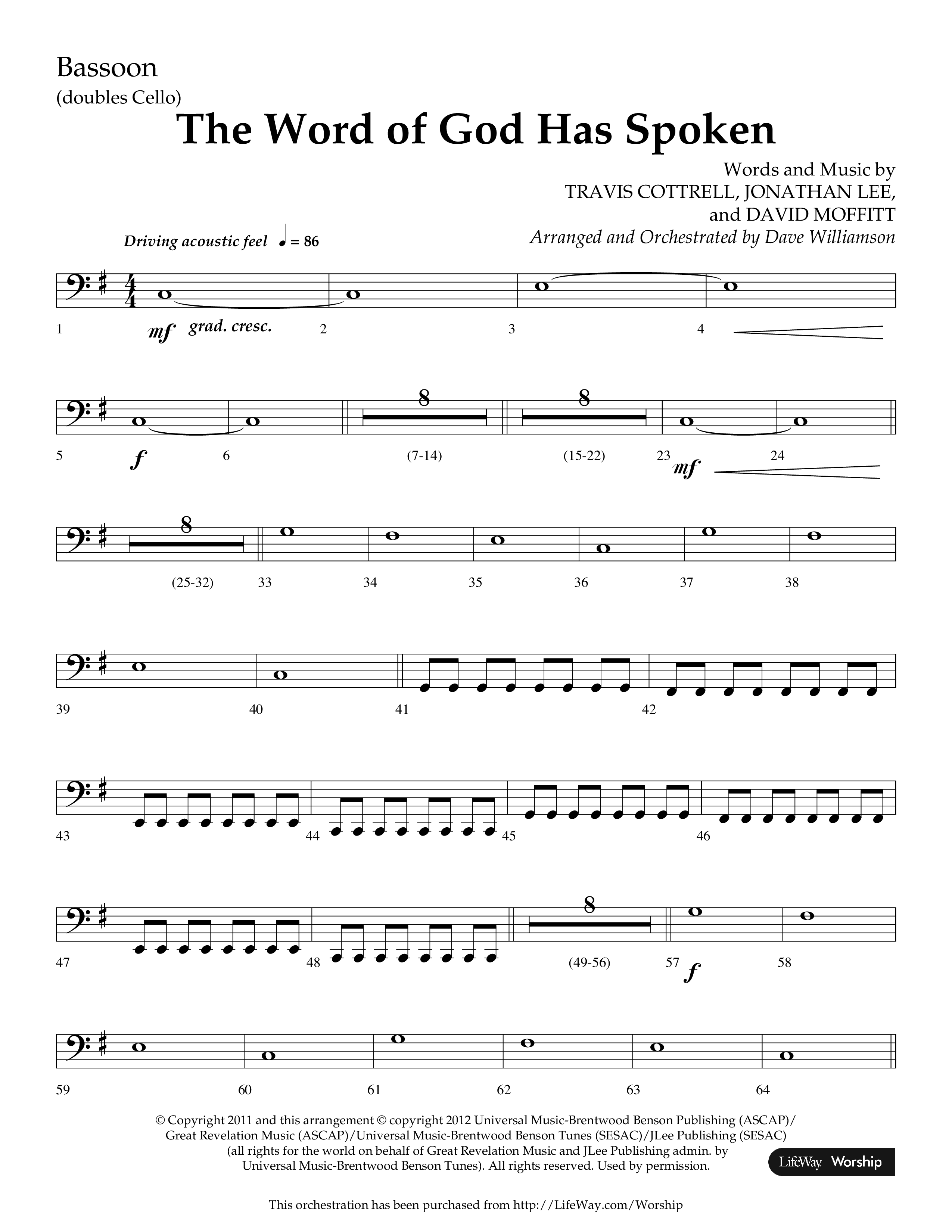 The Word Of God Has Spoken (Choral Anthem SATB) Bassoon (Lifeway Choral / Arr. Dave Williamson)