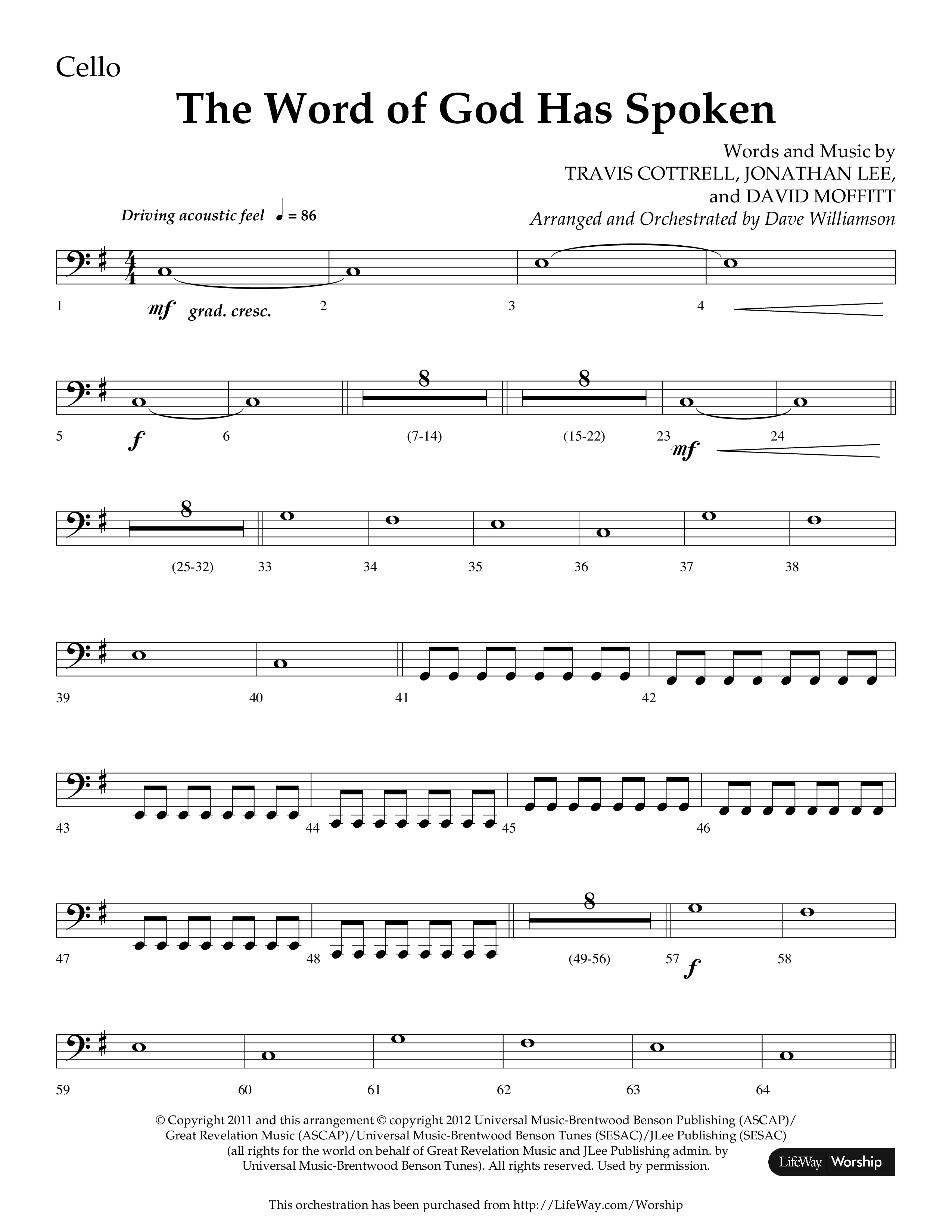 The Word Of God Has Spoken (Choral Anthem SATB) Cello (Lifeway Choral / Arr. Dave Williamson)
