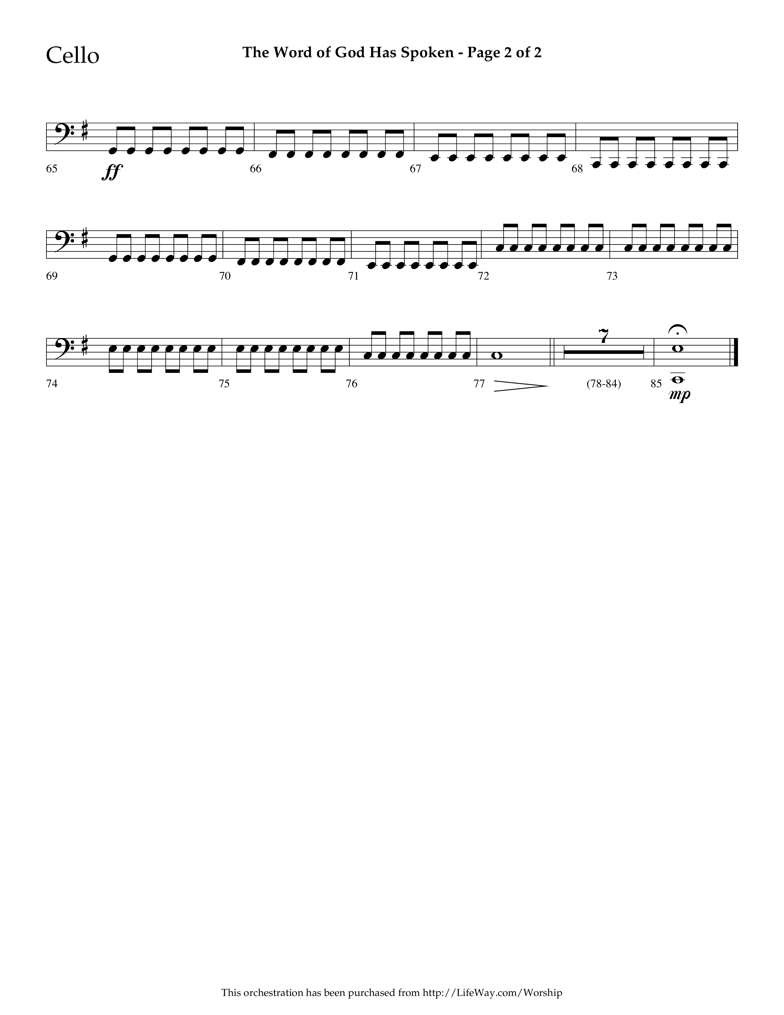 The Word Of God Has Spoken (Choral Anthem SATB) Cello (Lifeway Choral / Arr. Dave Williamson)