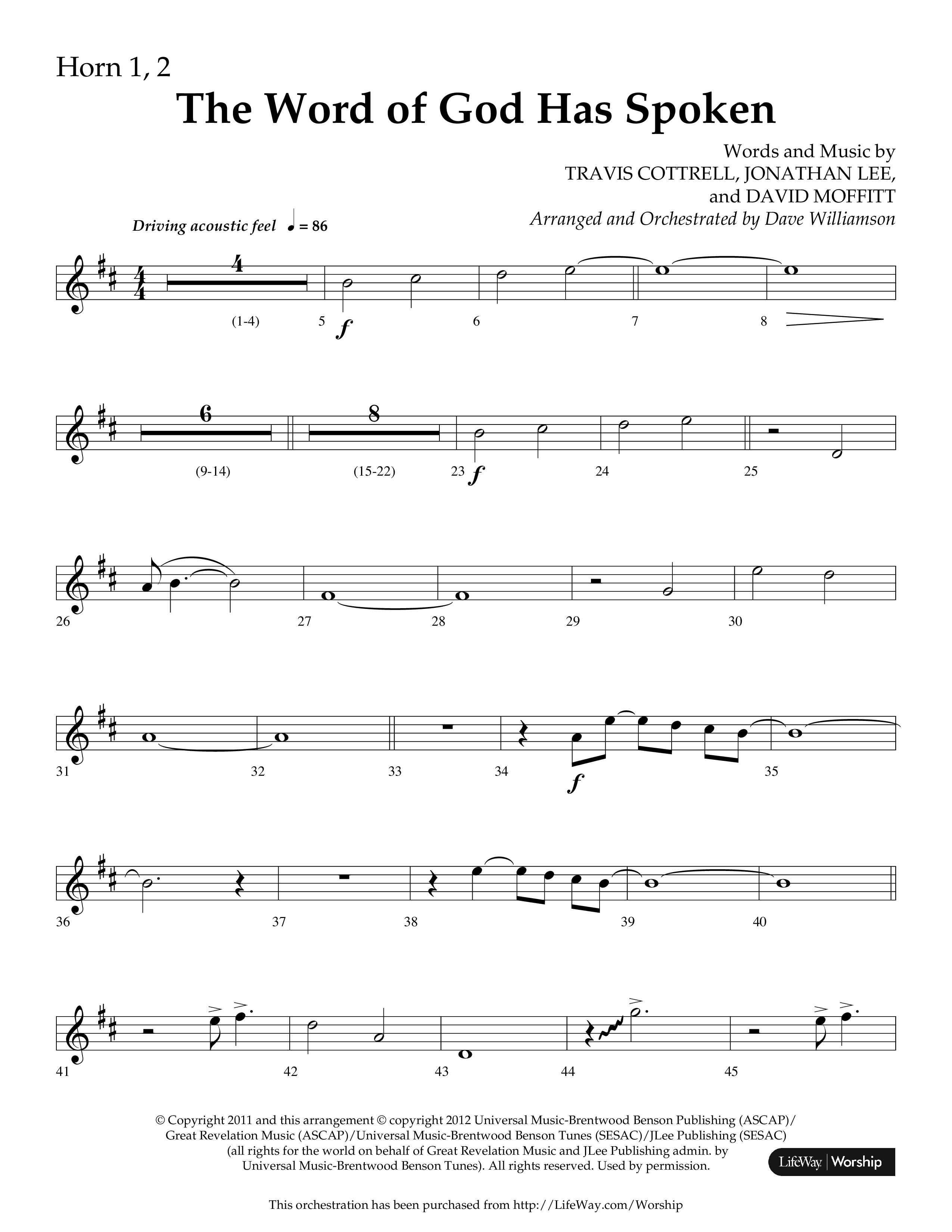 The Word Of God Has Spoken (Choral Anthem SATB) French Horn (Lifeway Choral / Arr. Dave Williamson)