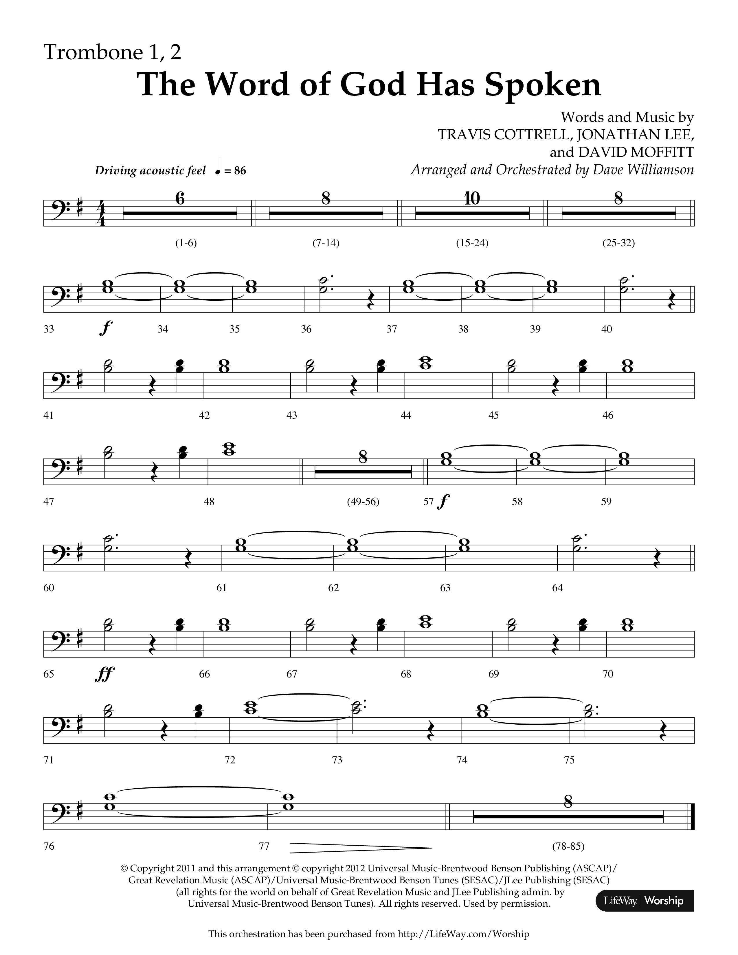 The Word Of God Has Spoken (Choral Anthem SATB) Trombone 1/2 (Lifeway Choral / Arr. Dave Williamson)