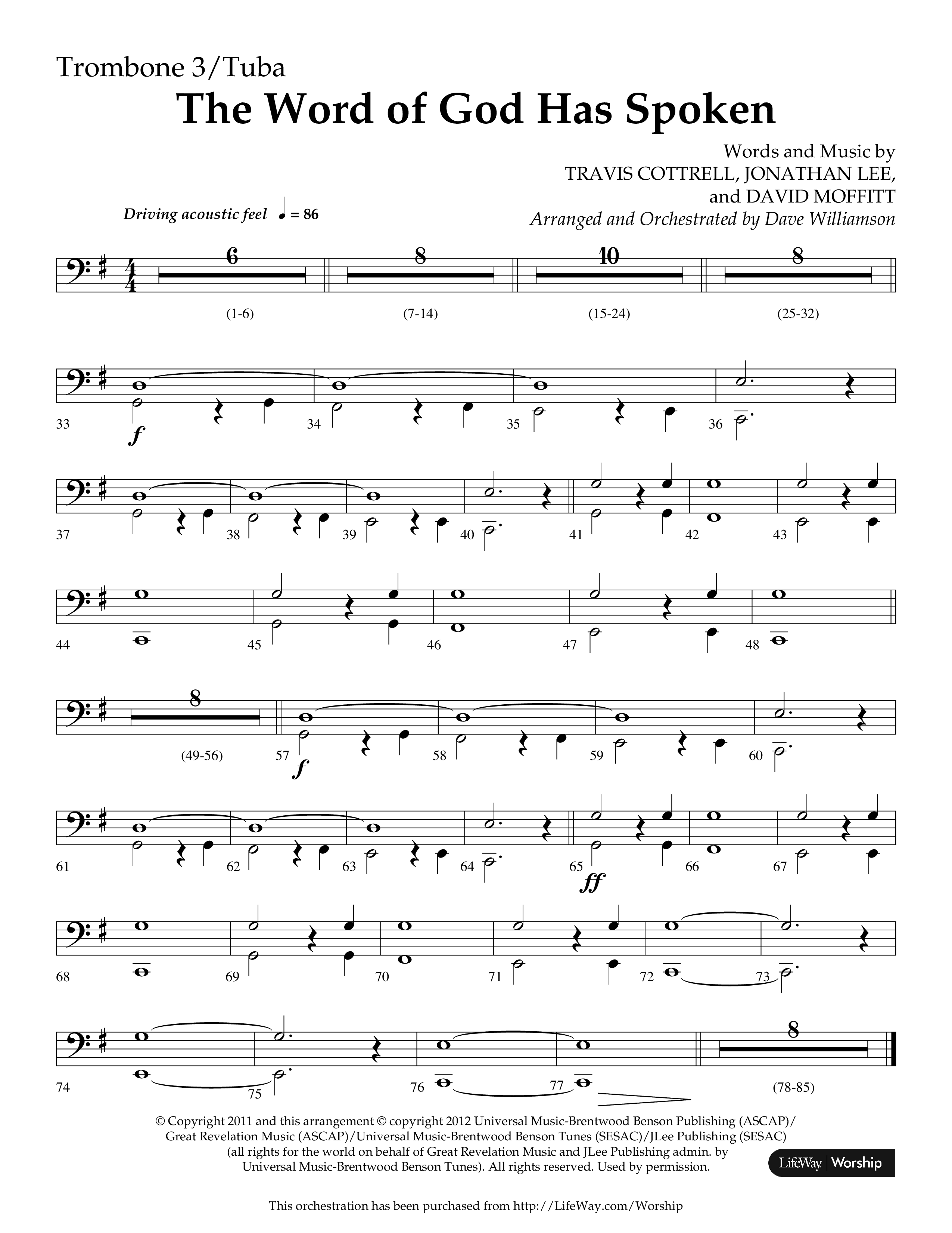 The Word Of God Has Spoken (Choral Anthem SATB) Trombone 3/Tuba (Lifeway Choral / Arr. Dave Williamson)