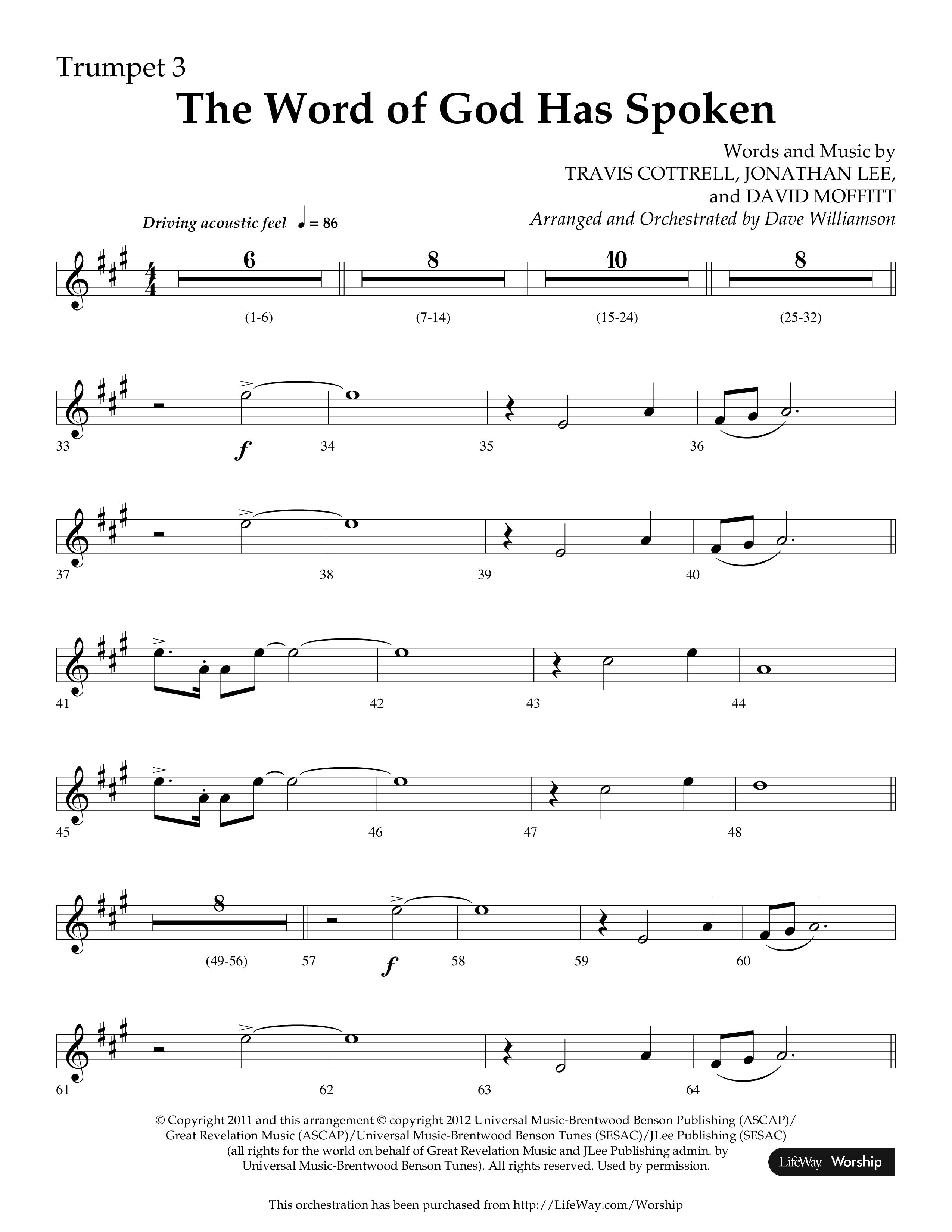 The Word Of God Has Spoken (Choral Anthem SATB) Trumpet 3 (Lifeway Choral / Arr. Dave Williamson)