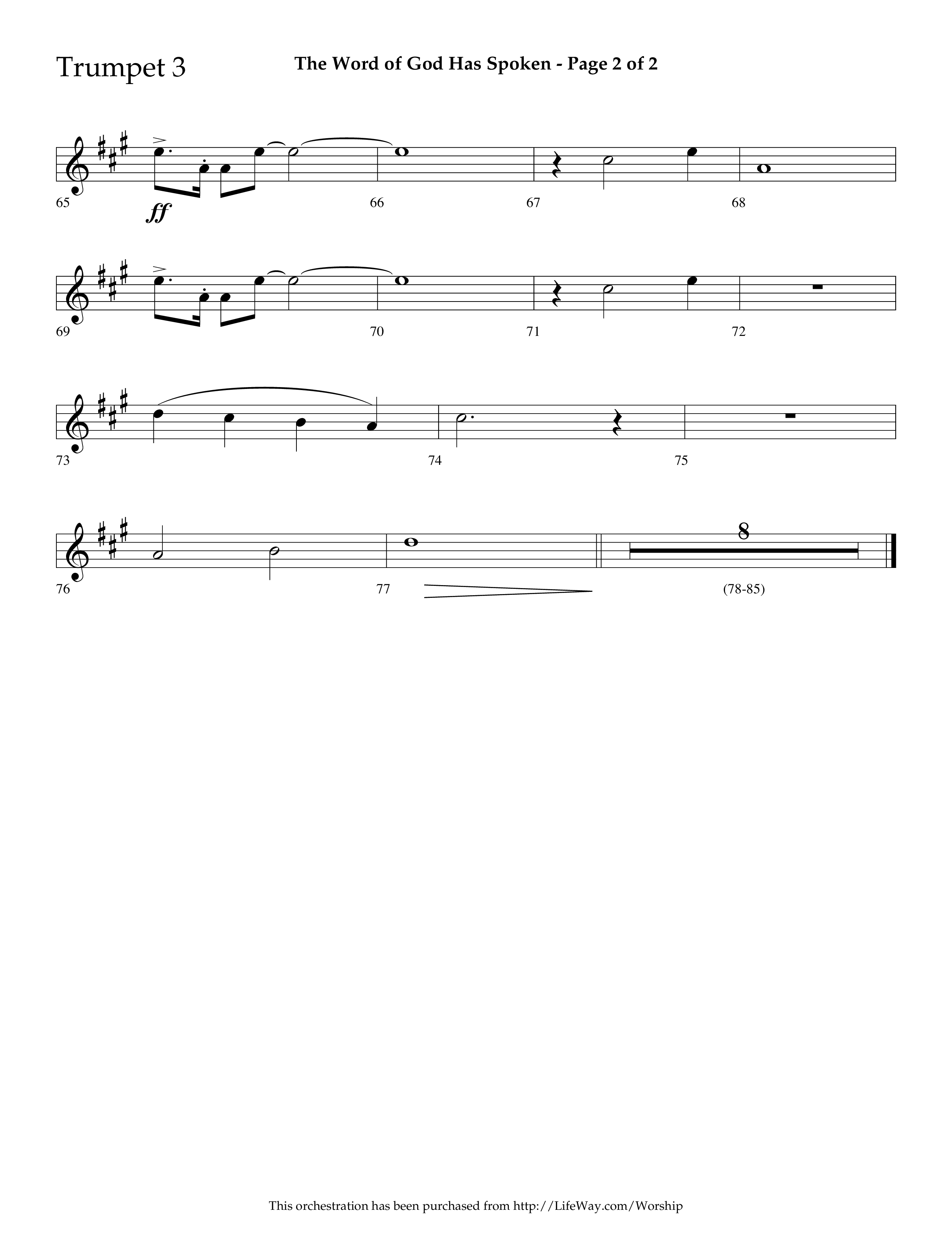 The Word Of God Has Spoken (Choral Anthem SATB) Trumpet 3 (Lifeway Choral / Arr. Dave Williamson)