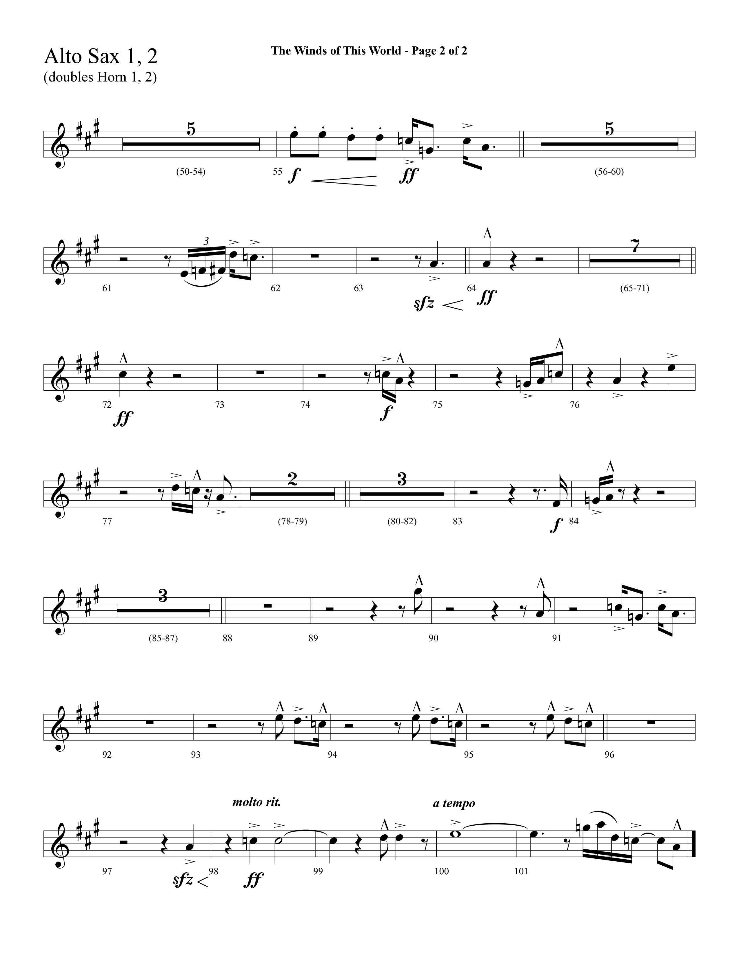 The Winds Of This World (Choral Anthem SATB) Alto Sax 1/2 (Lifeway Choral / Arr. Cliff Duren)