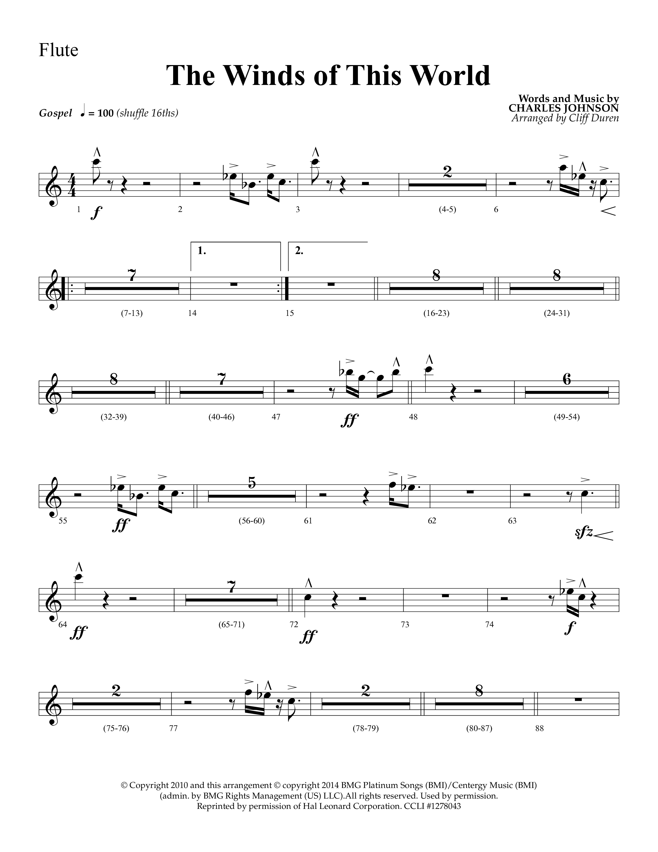 The Winds Of This World (Choral Anthem SATB) Flute (Lifeway Choral / Arr. Cliff Duren)