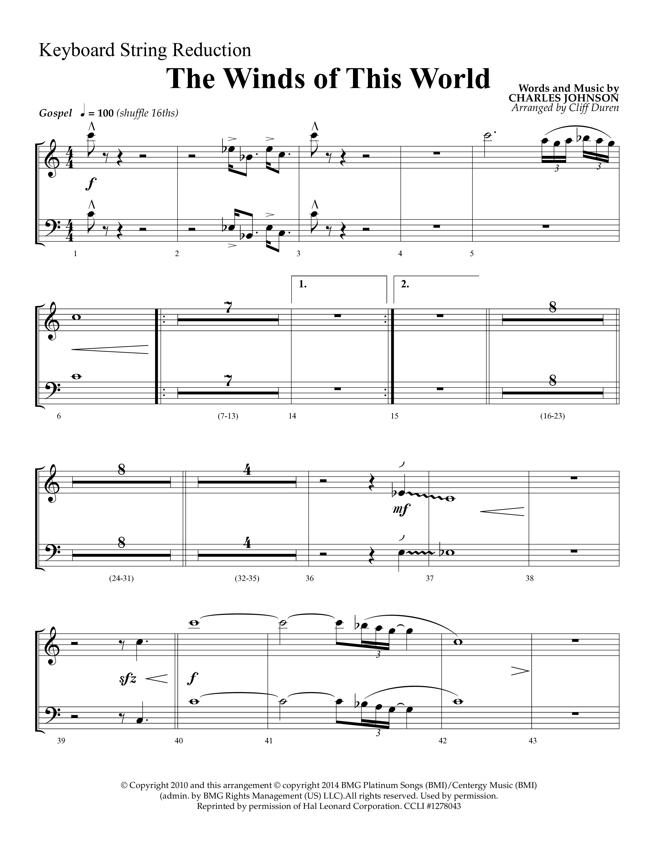 The Winds Of This World (Choral Anthem SATB) String Reduction (Lifeway Choral / Arr. Cliff Duren)