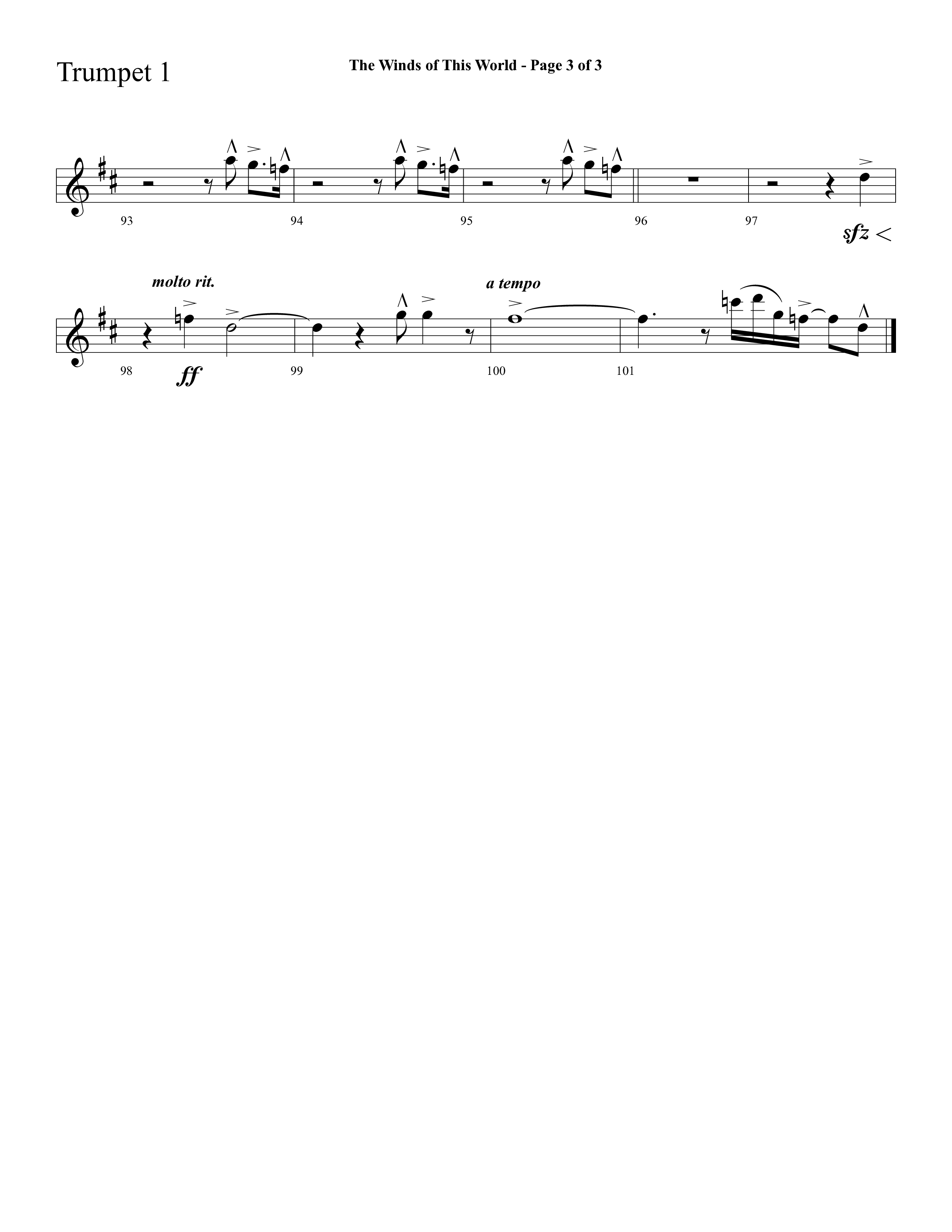 The Winds Of This World (Choral Anthem SATB) Trumpet 1 (Lifeway Choral / Arr. Cliff Duren)