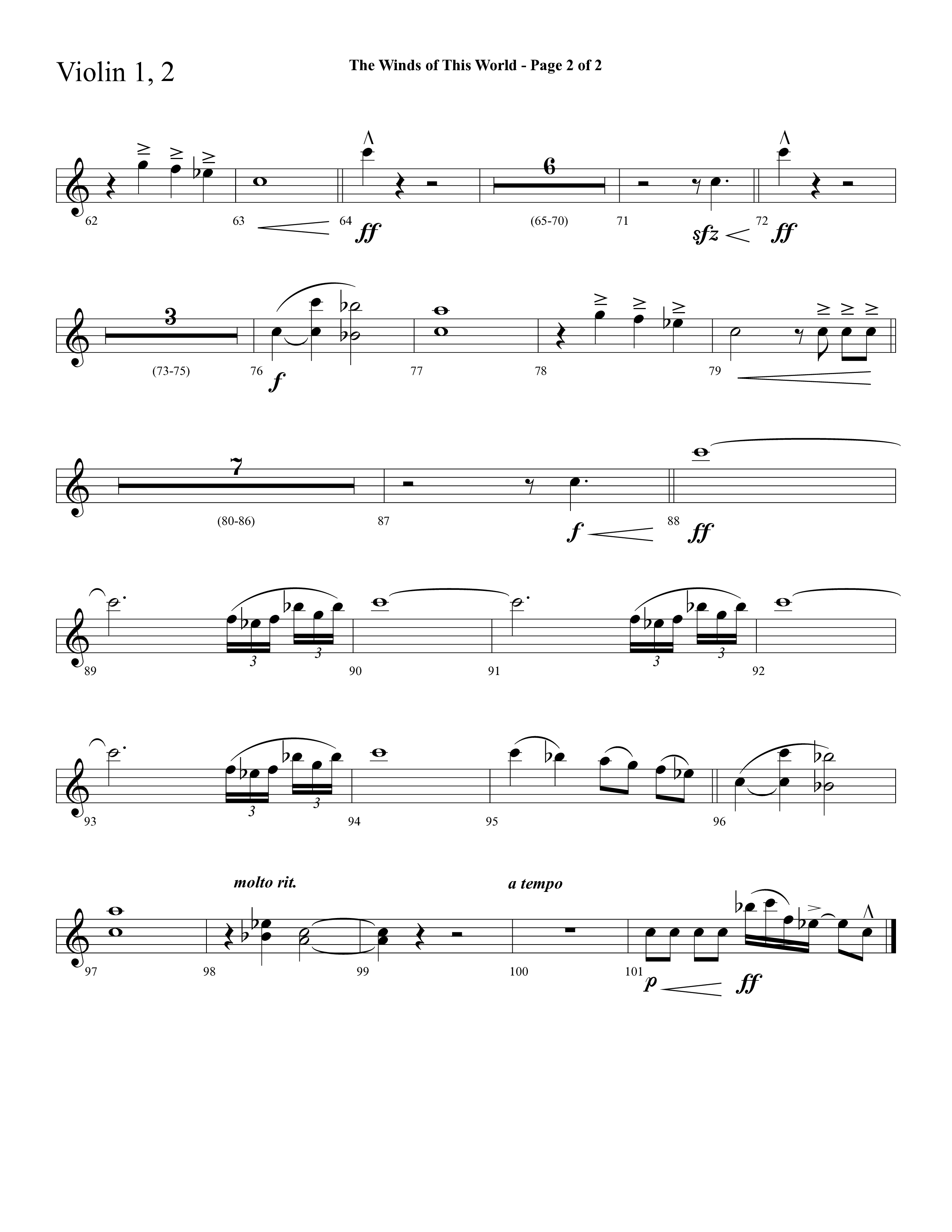 The Winds Of This World (Choral Anthem SATB) Violin 1/2 (Lifeway Choral / Arr. Cliff Duren)