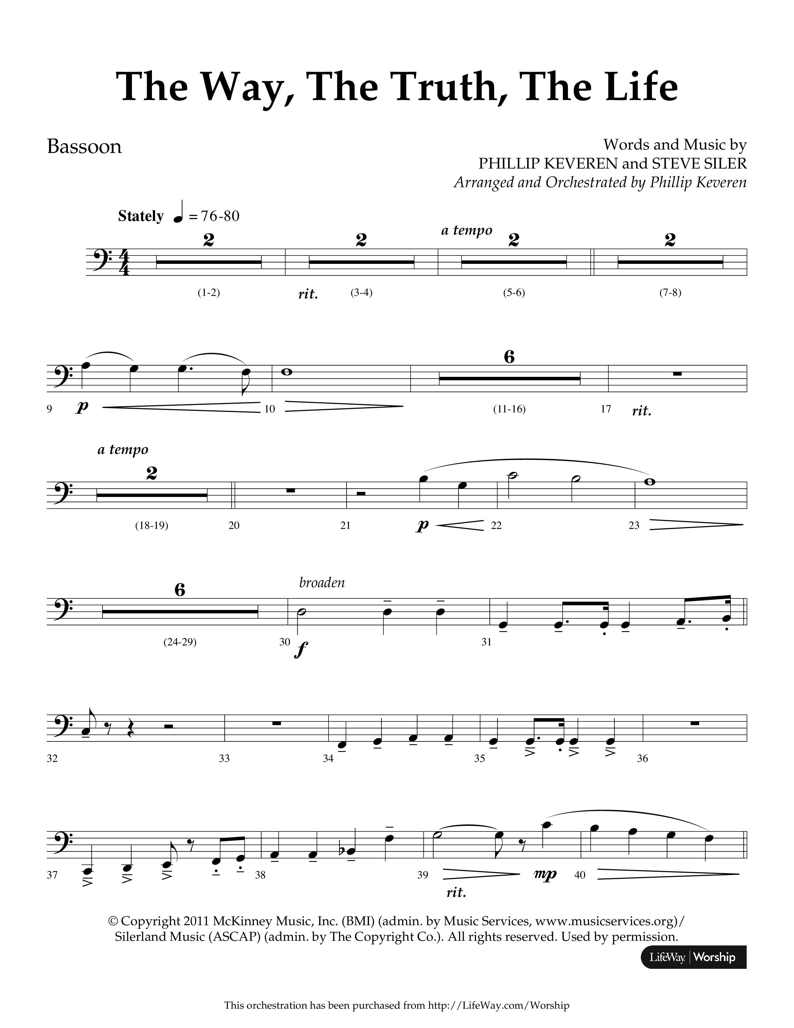 The Way The Truth The Life (Choral Anthem SATB) Bassoon (Lifeway Choral / Arr. Phillip Keveren)