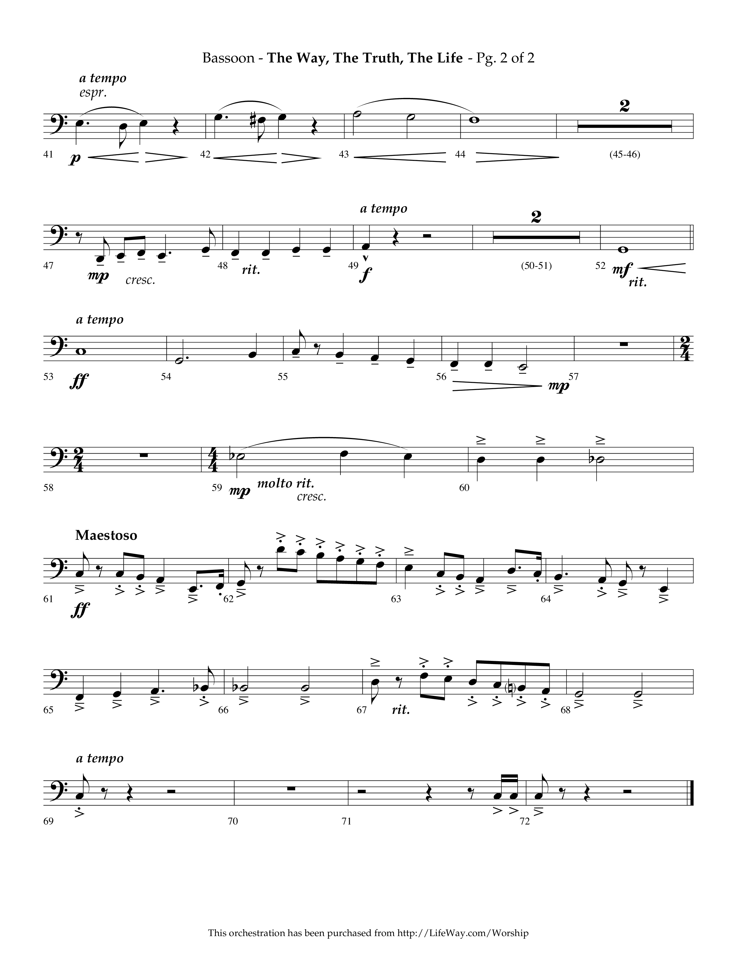 The Way The Truth The Life (Choral Anthem SATB) Bassoon (Lifeway Choral / Arr. Phillip Keveren)