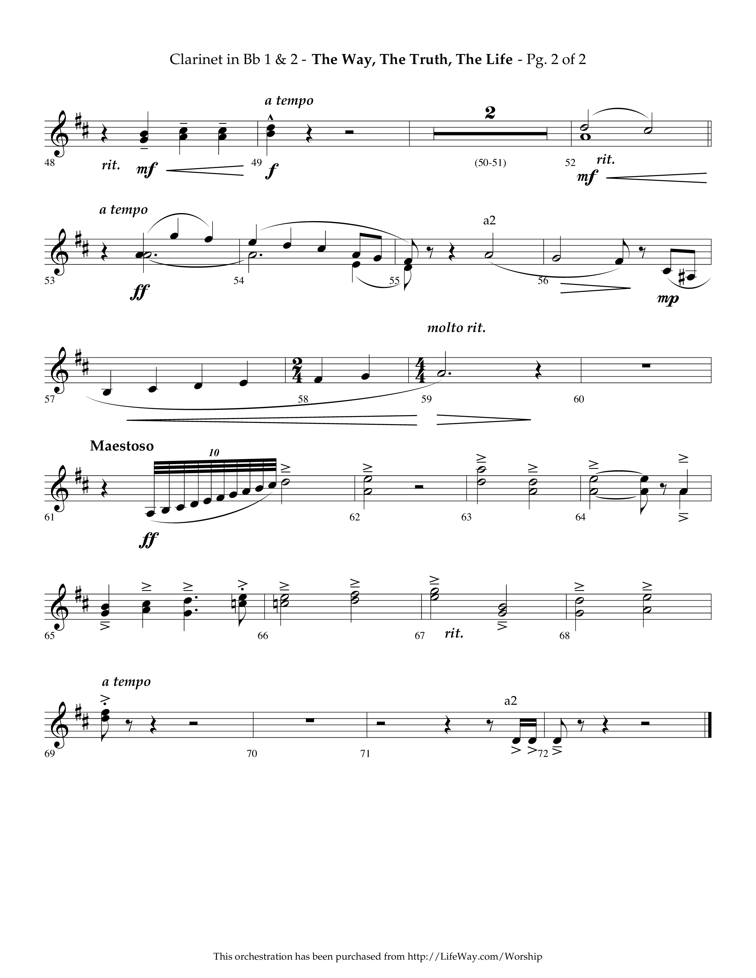 The Way The Truth The Life (Choral Anthem SATB) Clarinet 1/2 (Lifeway Choral / Arr. Phillip Keveren)