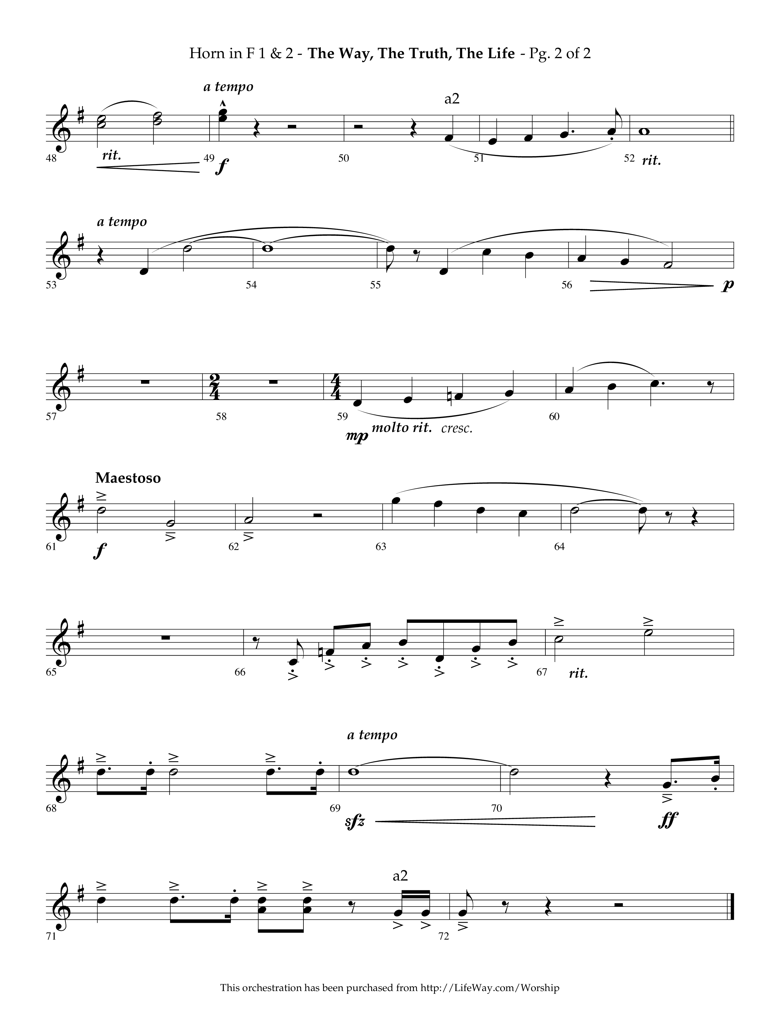 The Way The Truth The Life (Choral Anthem SATB) French Horn 1/2 (Lifeway Choral / Arr. Phillip Keveren)