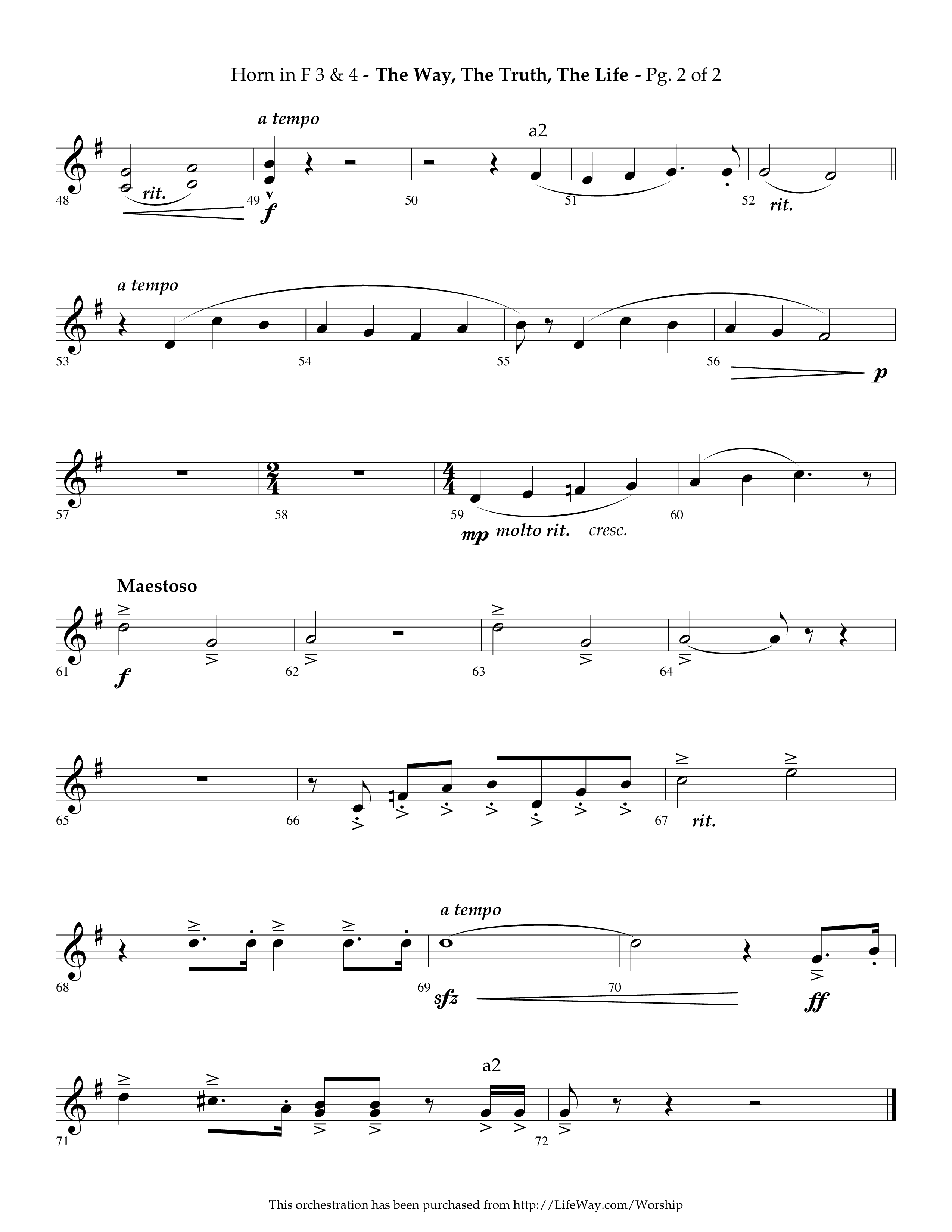 The Way The Truth The Life (Choral Anthem SATB) French Horn 3 (Lifeway Choral / Arr. Phillip Keveren)