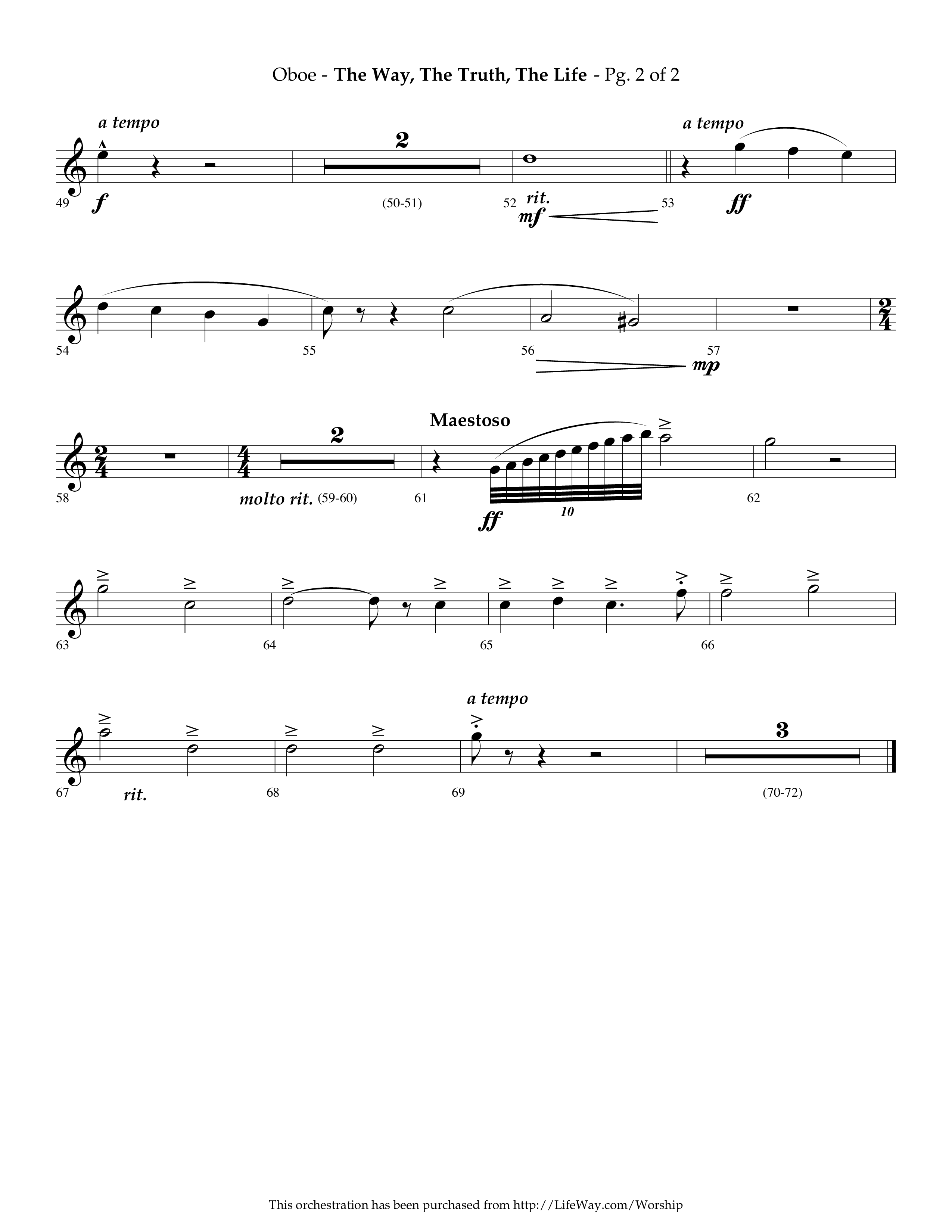 The Way The Truth The Life (Choral Anthem SATB) Oboe (Lifeway Choral / Arr. Phillip Keveren)