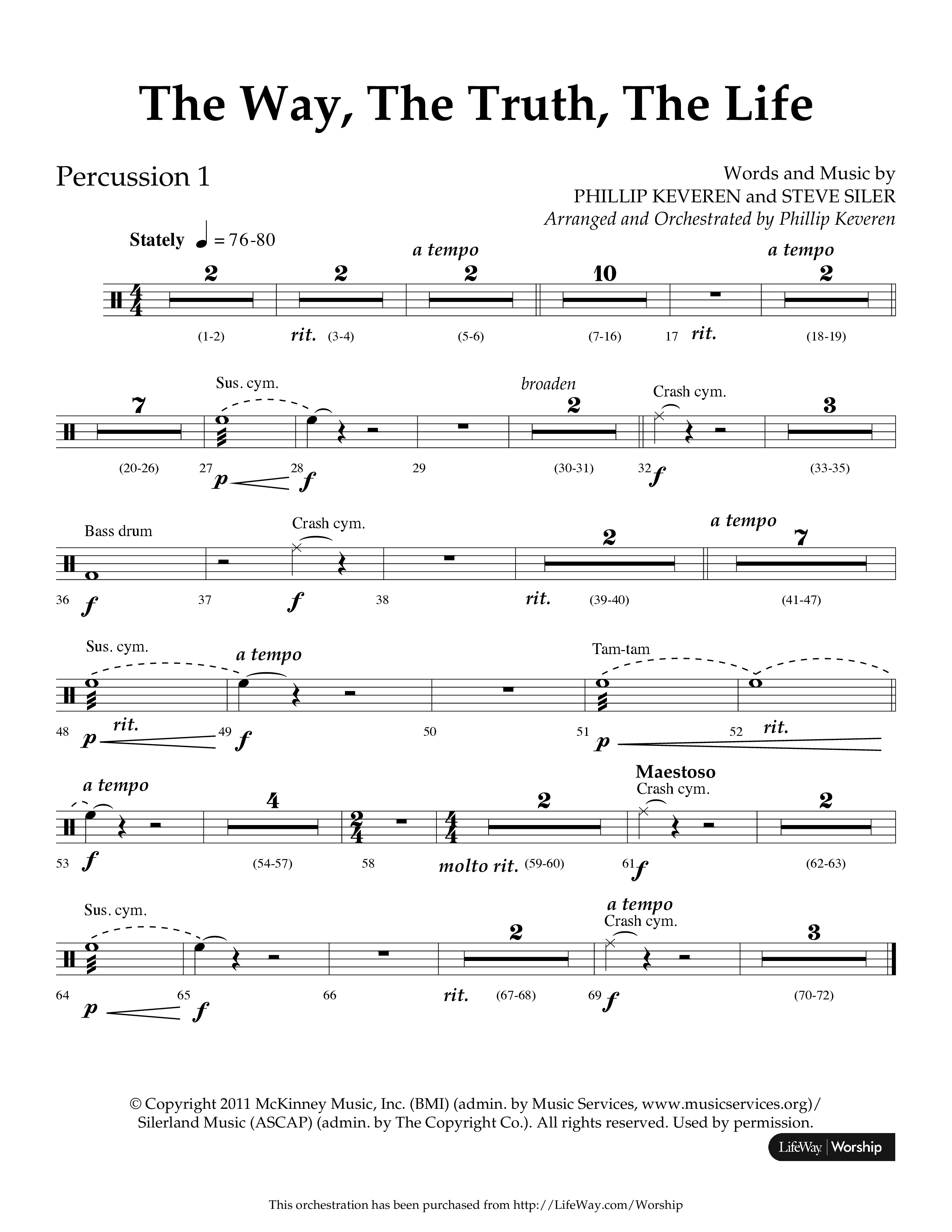 The Way The Truth The Life (Choral Anthem SATB) Percussion 1/2 (Lifeway Choral / Arr. Phillip Keveren)