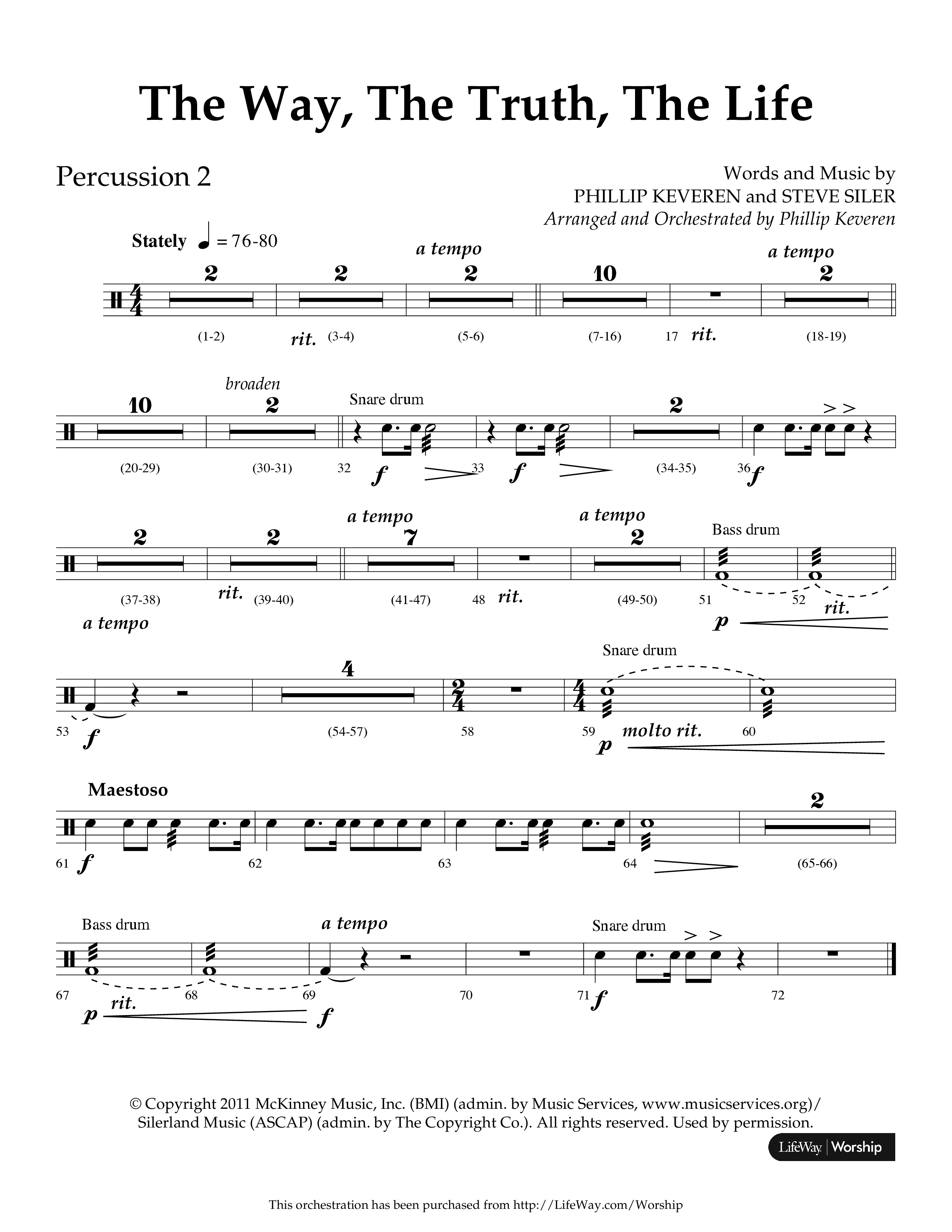 The Way The Truth The Life (Choral Anthem SATB) Percussion 1/2 (Lifeway Choral / Arr. Phillip Keveren)