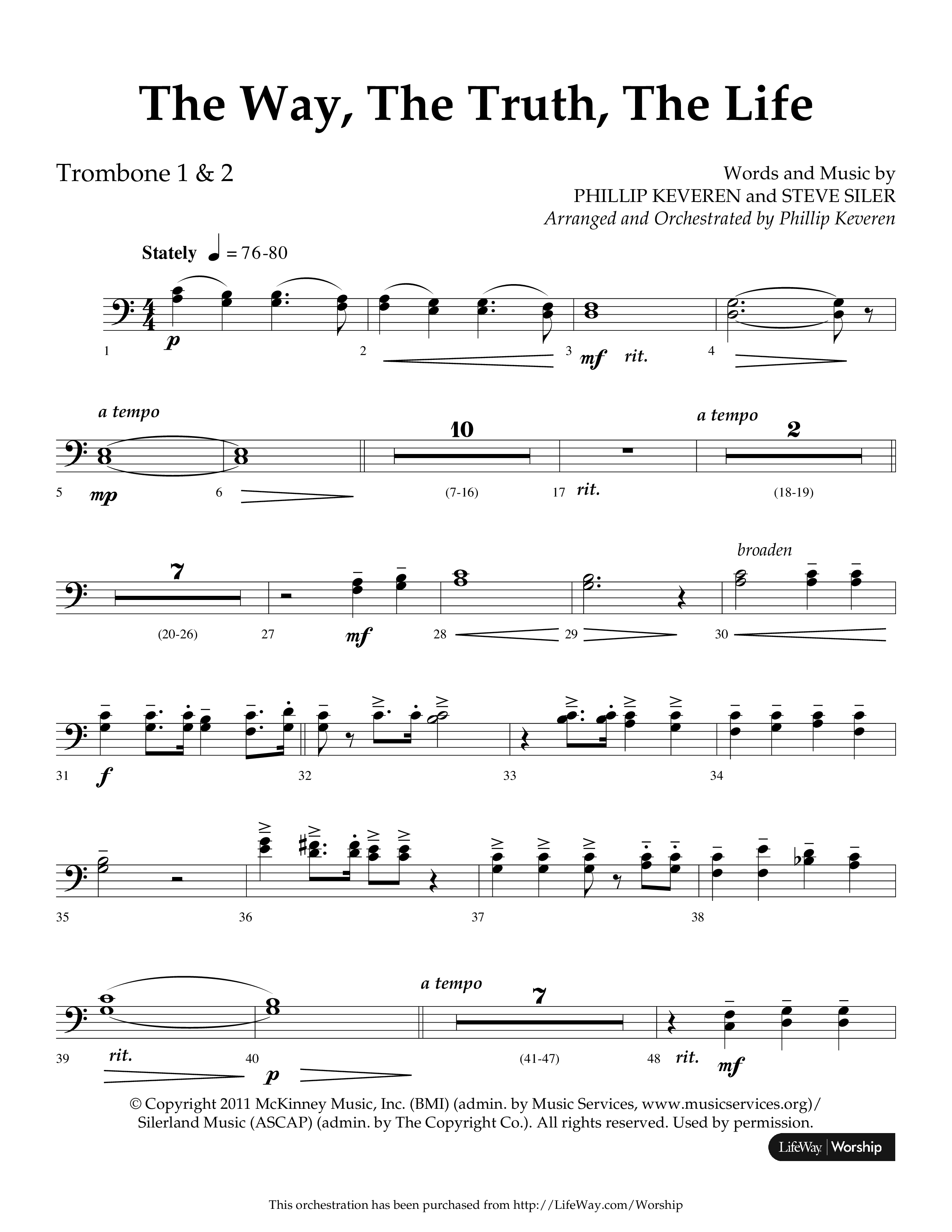 The Way The Truth The Life (Choral Anthem SATB) Trombone 1/2 (Lifeway Choral / Arr. Phillip Keveren)
