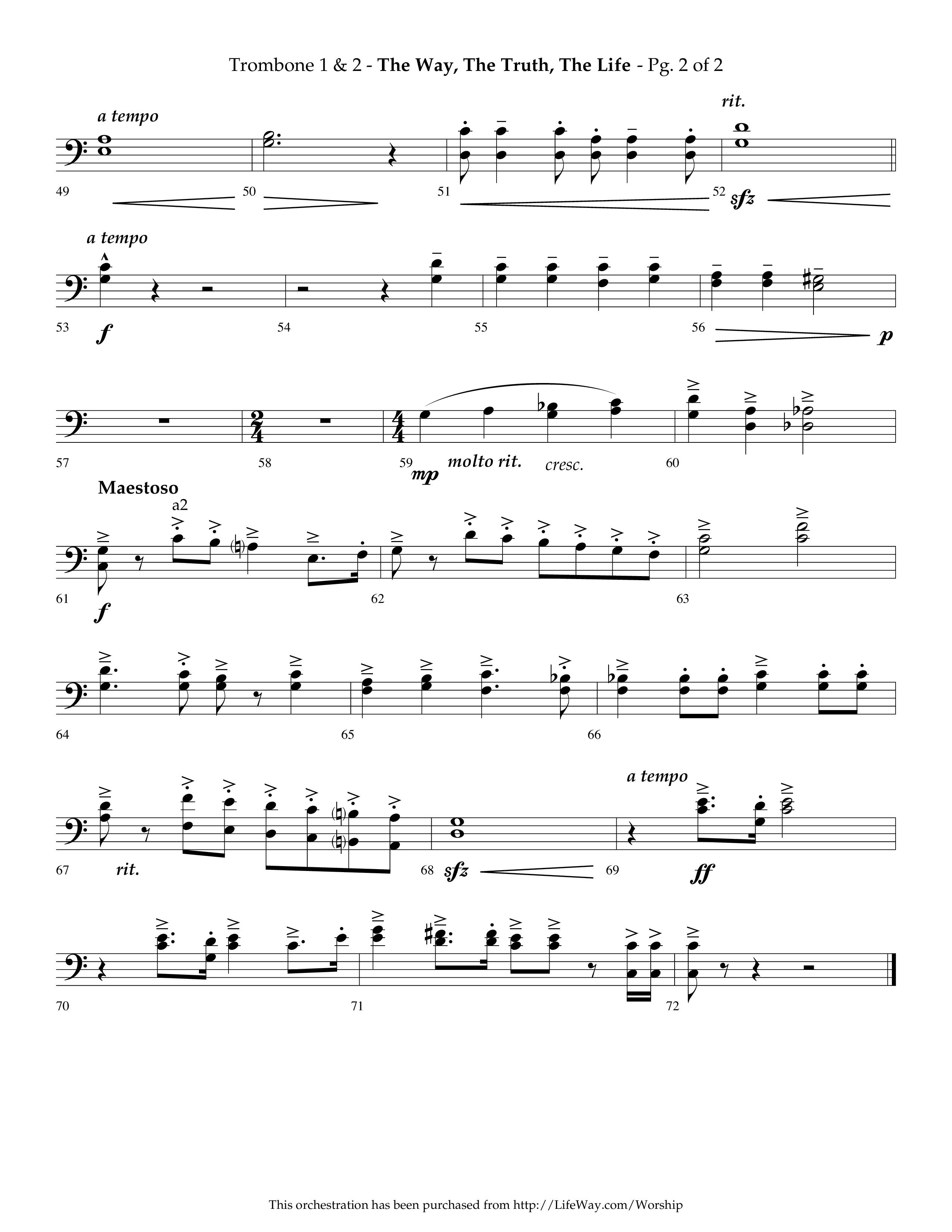 The Way The Truth The Life (Choral Anthem SATB) Trombone 1/2 (Lifeway Choral / Arr. Phillip Keveren)