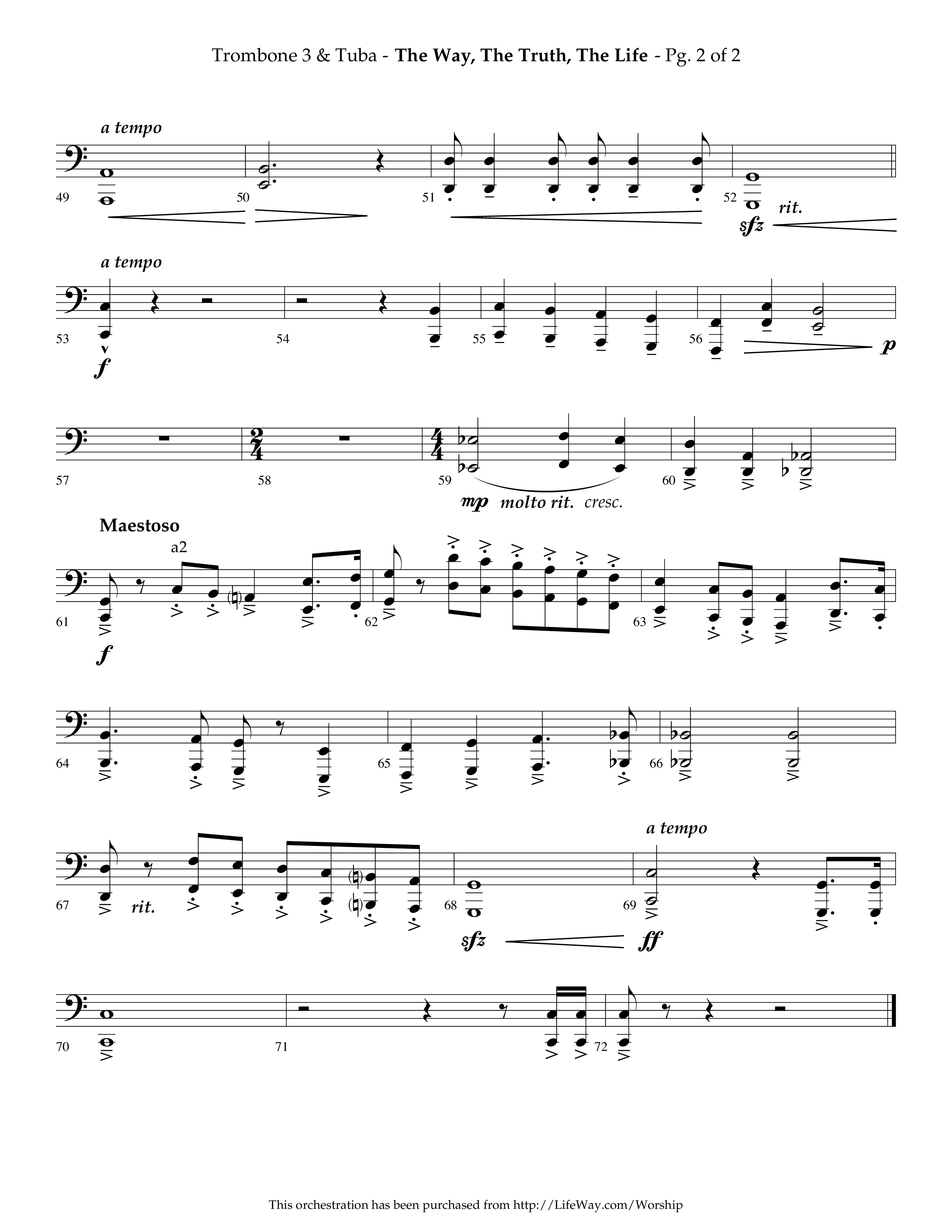 The Way The Truth The Life (Choral Anthem SATB) Trombone 3/Tuba (Lifeway Choral / Arr. Phillip Keveren)