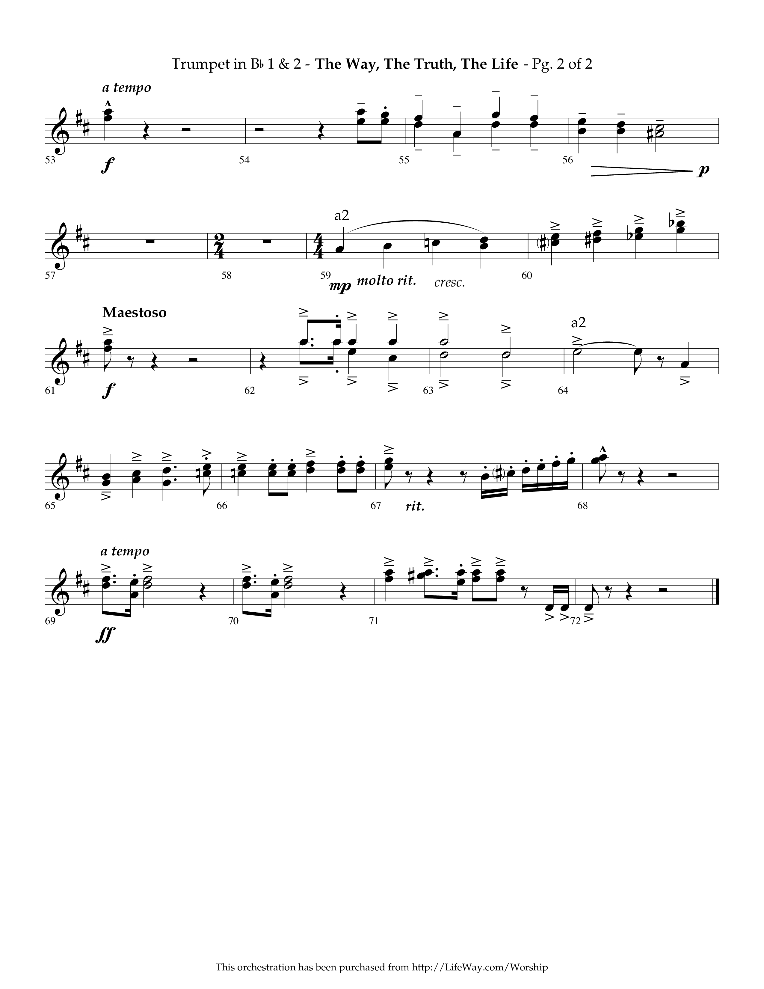 The Way The Truth The Life (Choral Anthem SATB) Trumpet 1,2 (Lifeway Choral / Arr. Phillip Keveren)
