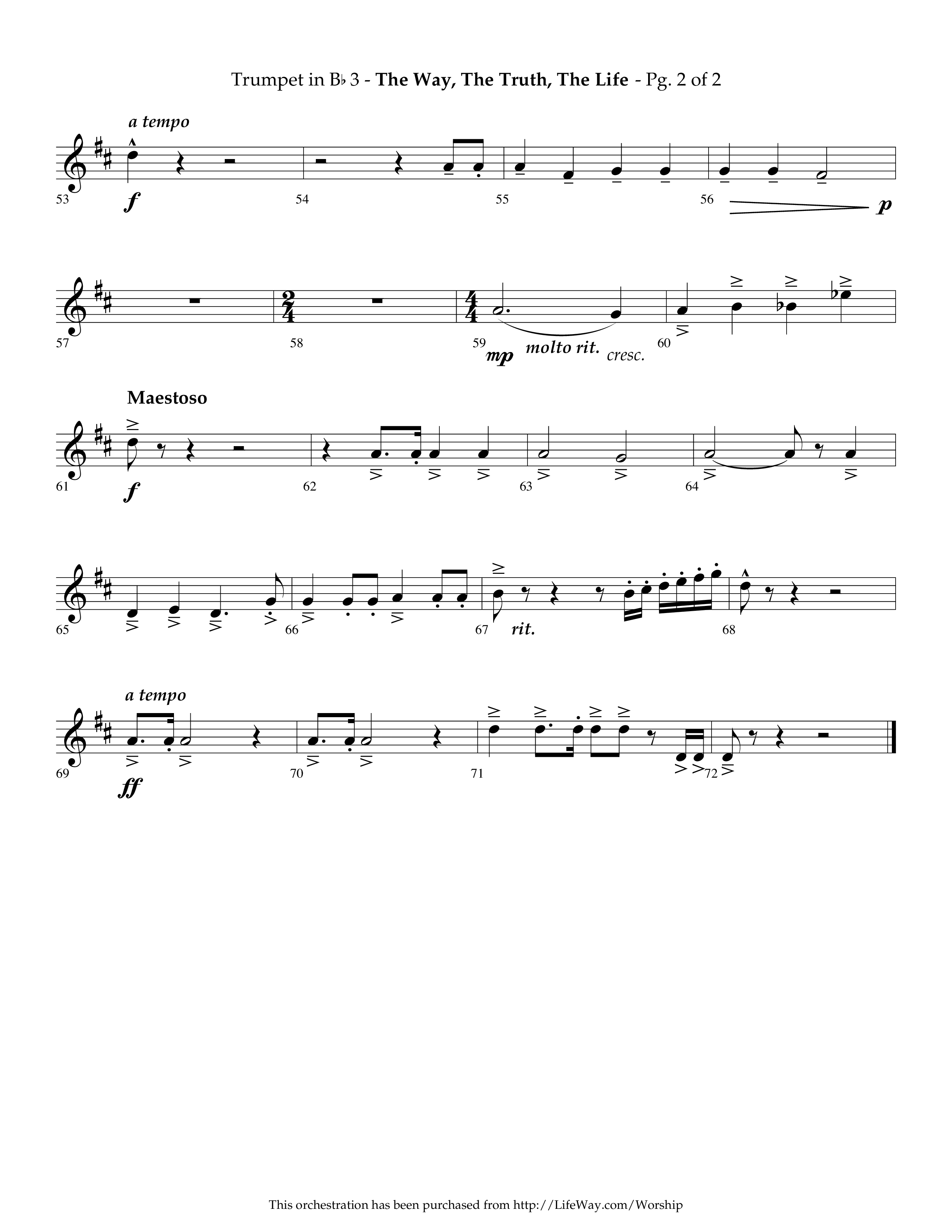 The Way The Truth The Life (Choral Anthem SATB) Trumpet 3 (Lifeway Choral / Arr. Phillip Keveren)