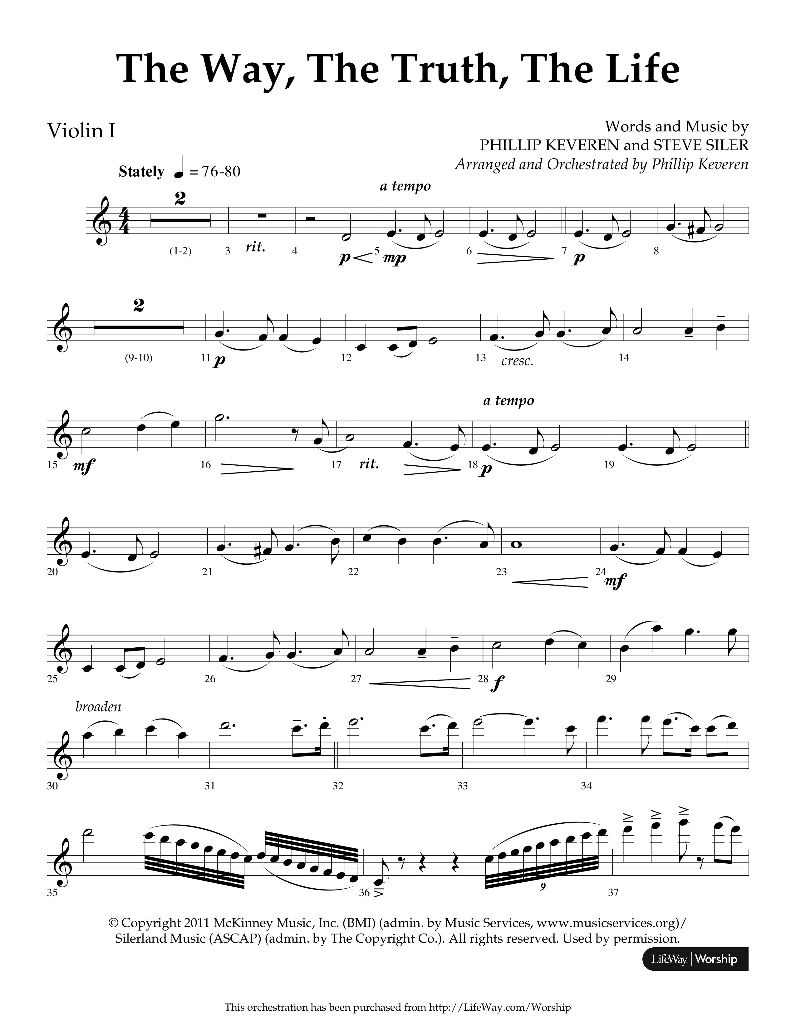 The Way The Truth The Life (Choral Anthem SATB) Violin 1 (Lifeway Choral / Arr. Phillip Keveren)