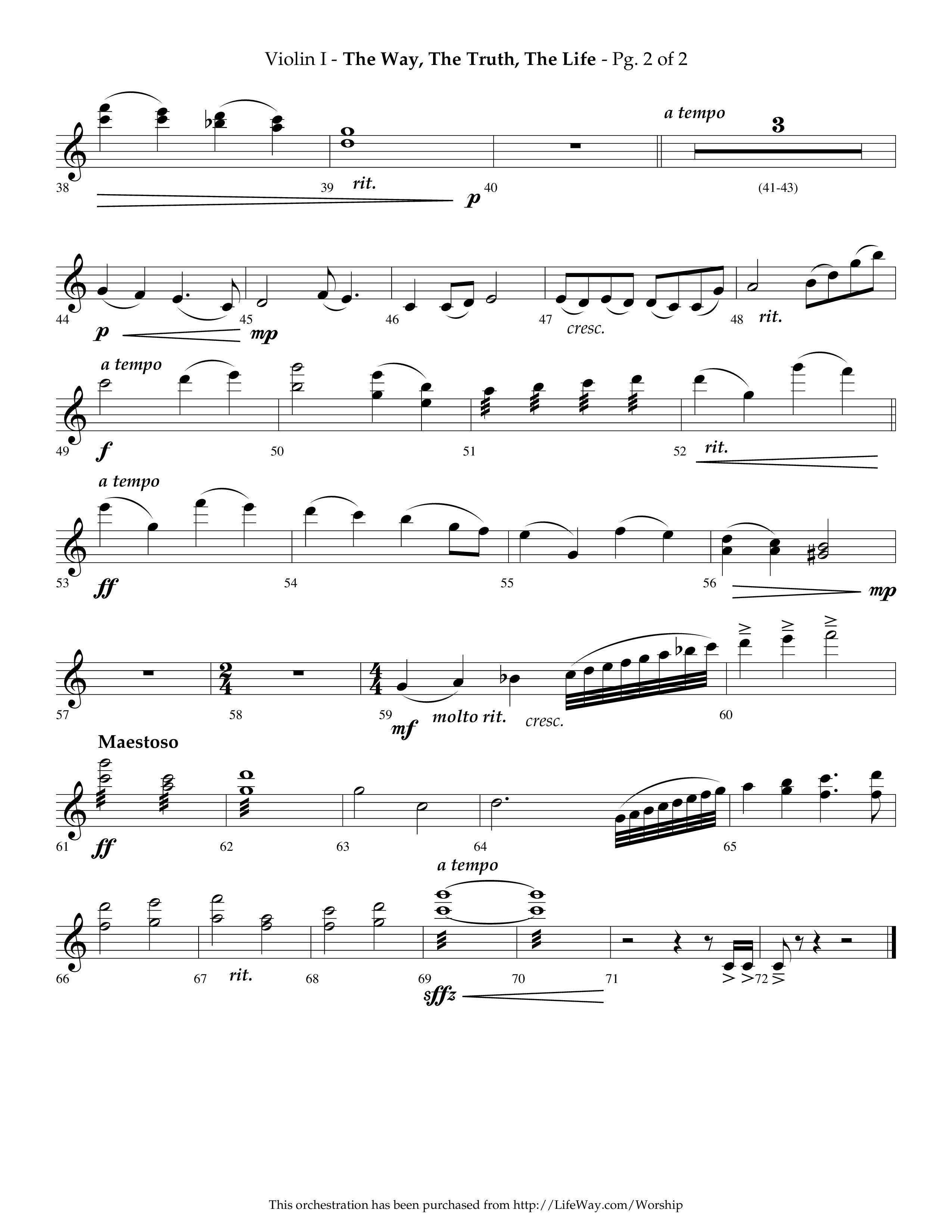The Way The Truth The Life (Choral Anthem SATB) Violin 1 (Lifeway Choral / Arr. Phillip Keveren)