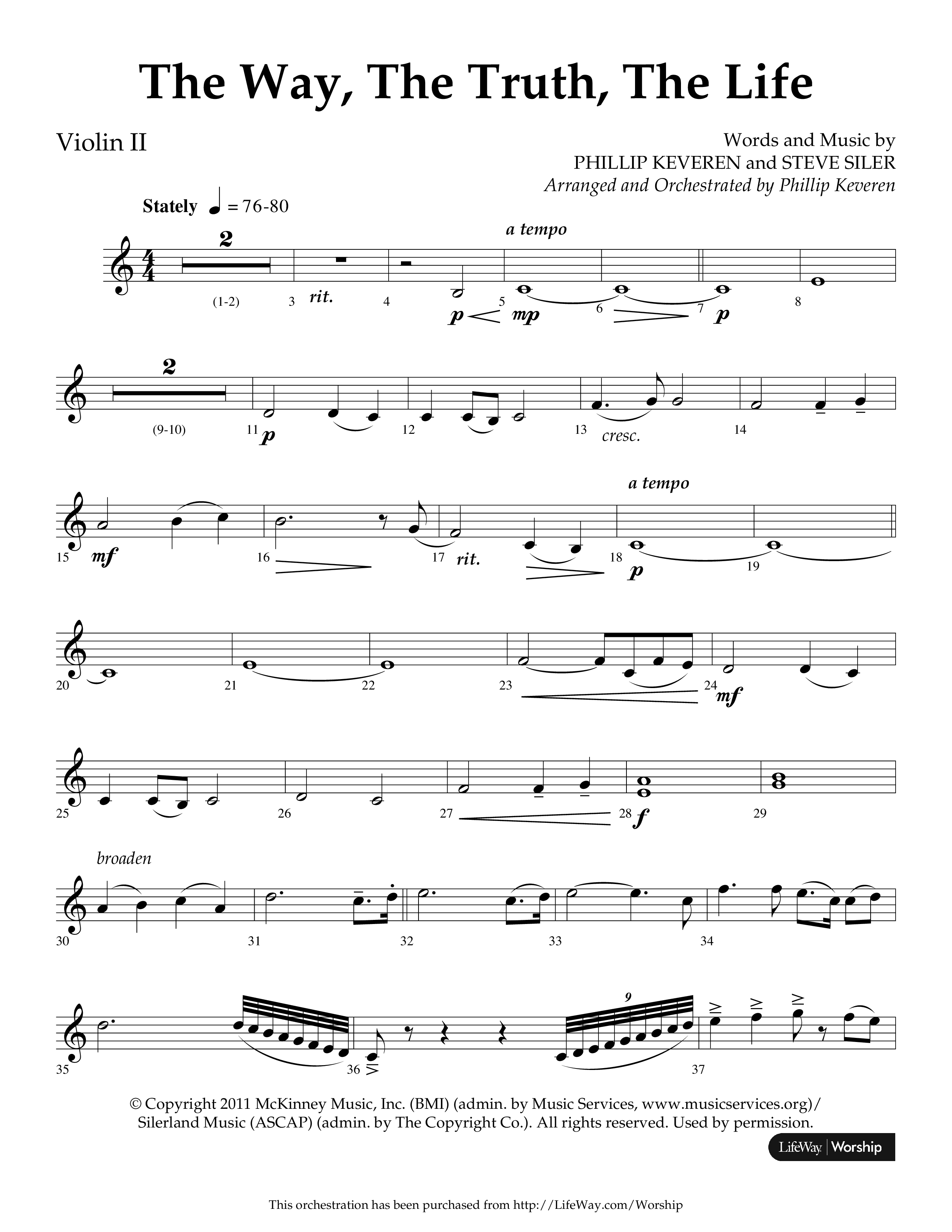 The Way The Truth The Life (Choral Anthem SATB) Violin 2 (Lifeway Choral / Arr. Phillip Keveren)