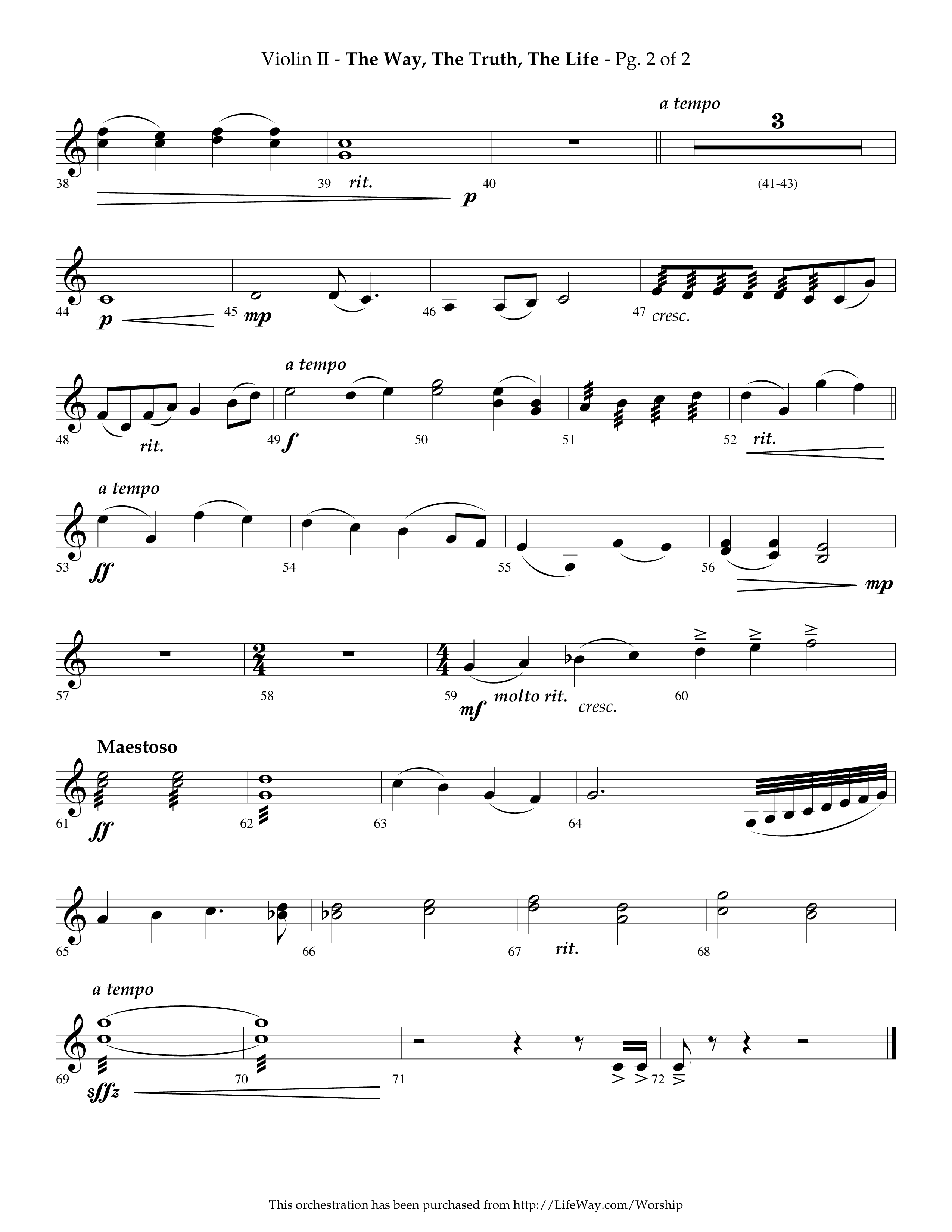 The Way The Truth The Life (Choral Anthem SATB) Violin 2 (Lifeway Choral / Arr. Phillip Keveren)