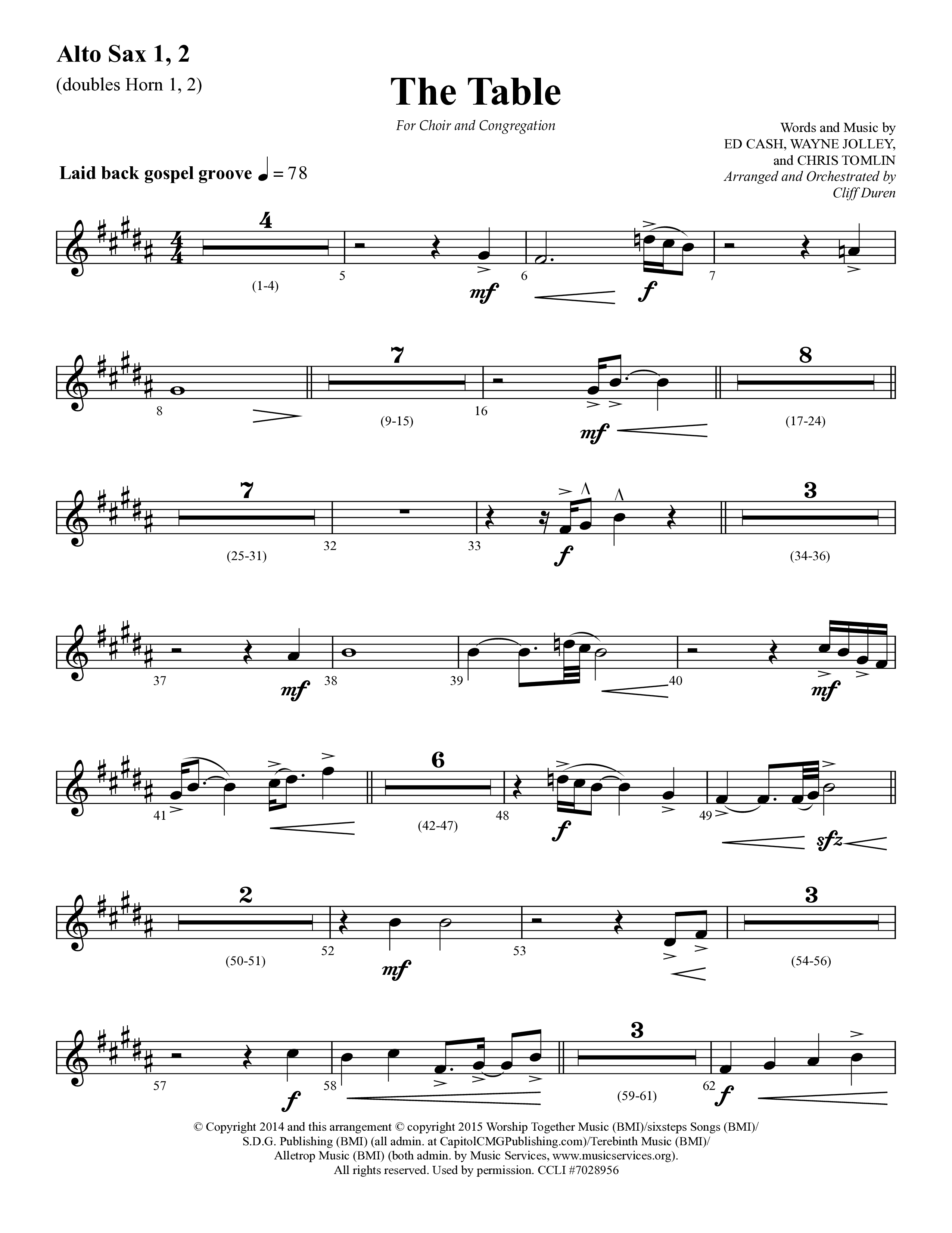 The Table (Choral Anthem SATB) Alto Sax 1/2 (Lifeway Choral / Arr. Cliff Duren)