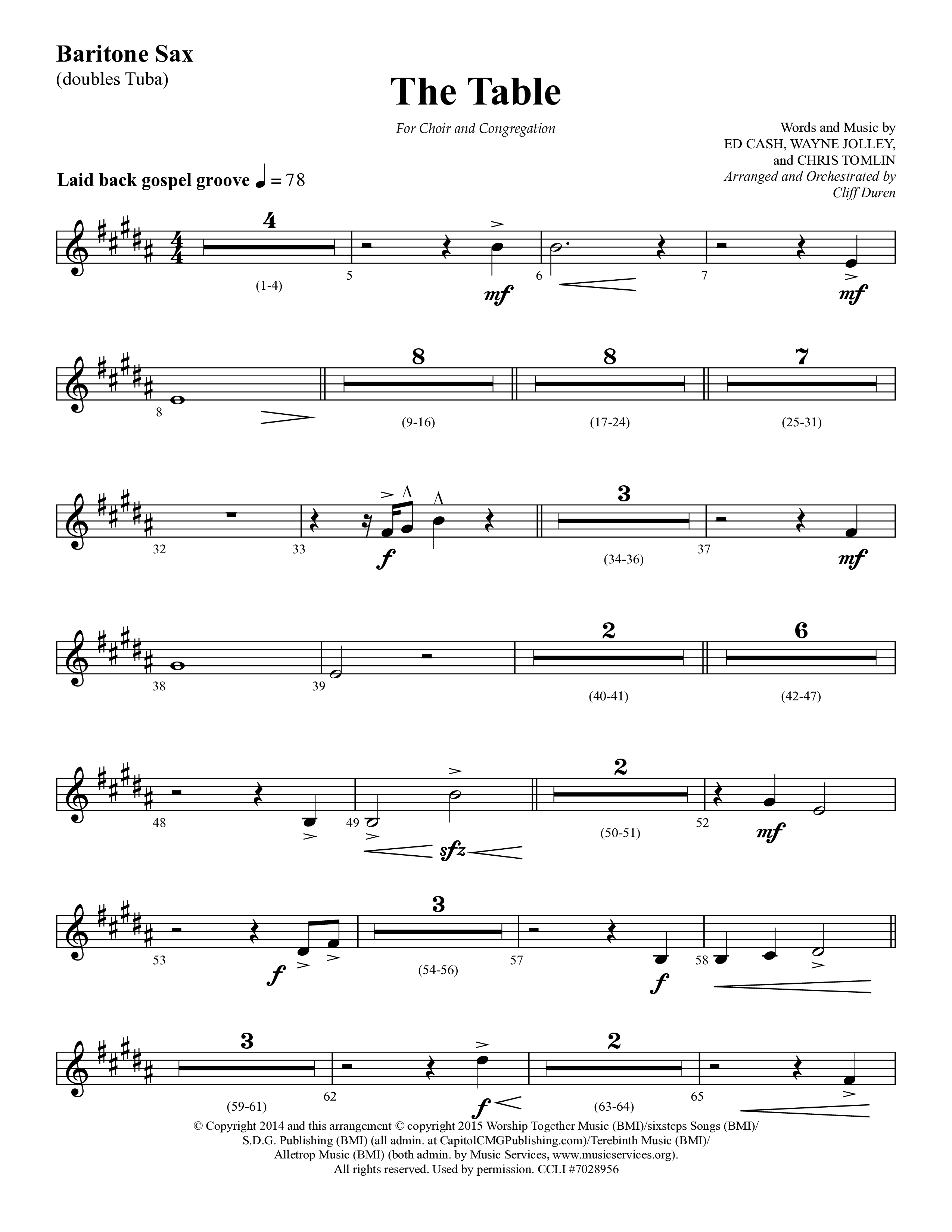 The Table (Choral Anthem SATB) Bari Sax (Lifeway Choral / Arr. Cliff Duren)