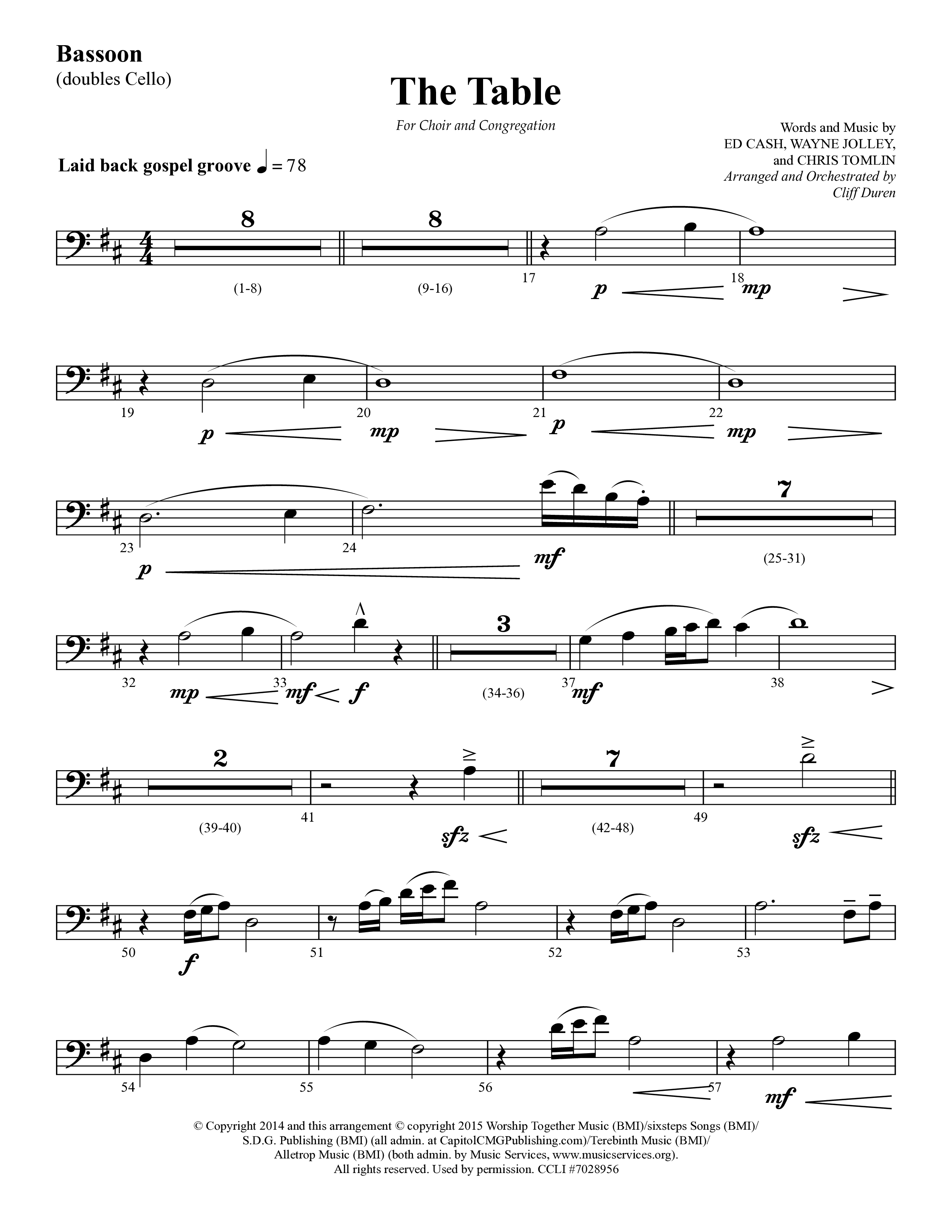 The Table (Choral Anthem SATB) Bassoon (Lifeway Choral / Arr. Cliff Duren)