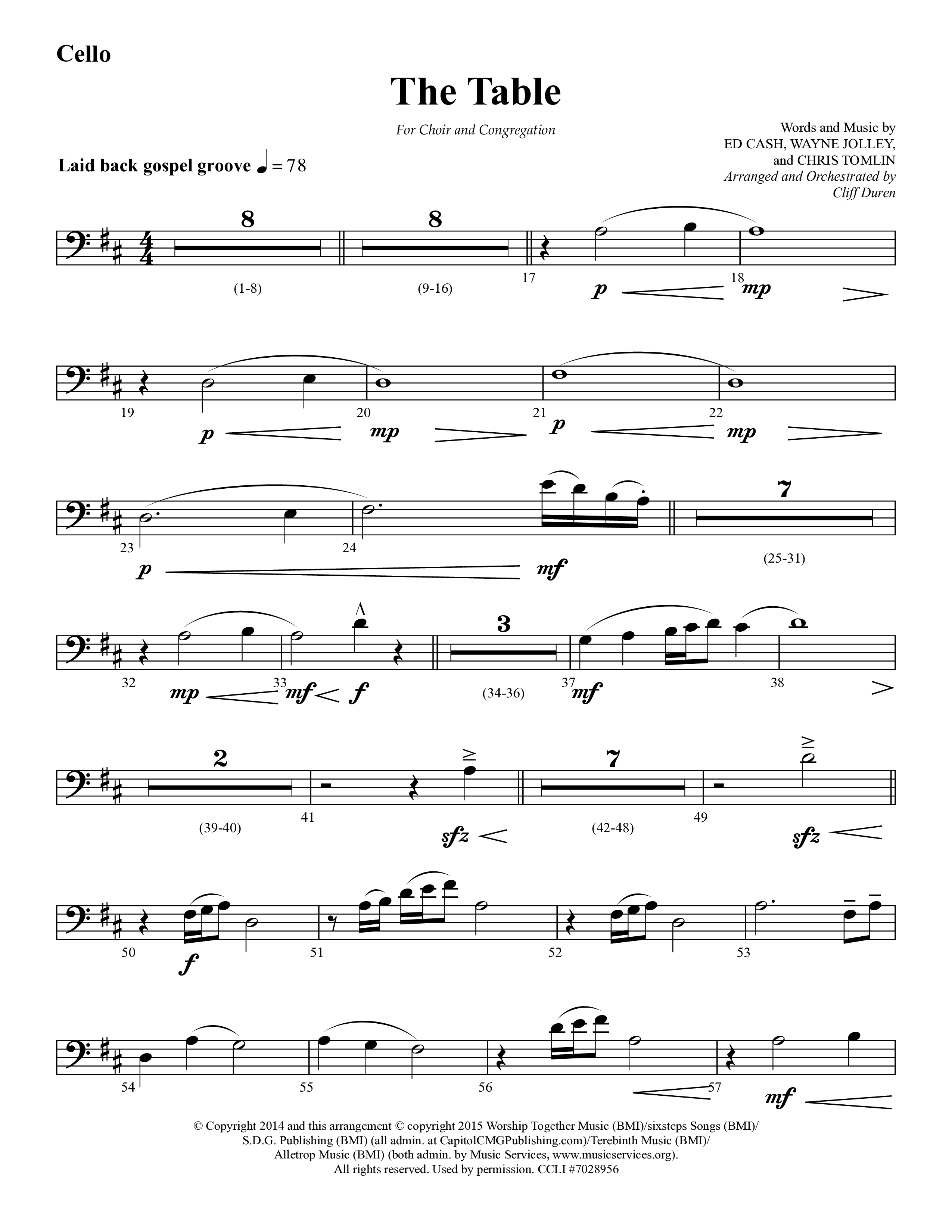 The Table (Choral Anthem SATB) Cello (Lifeway Choral / Arr. Cliff Duren)