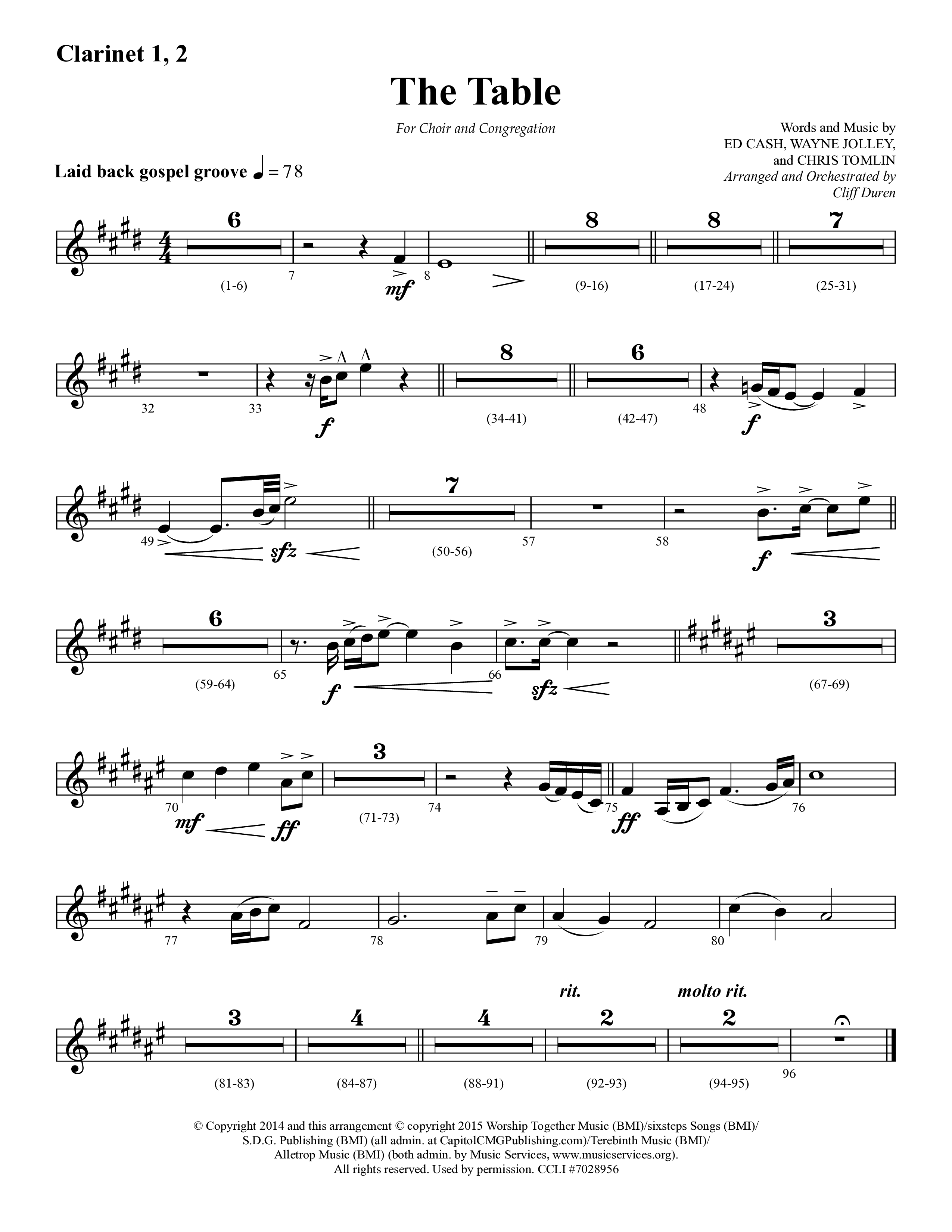 The Table (Choral Anthem SATB) Clarinet 1/2 (Lifeway Choral / Arr. Cliff Duren)