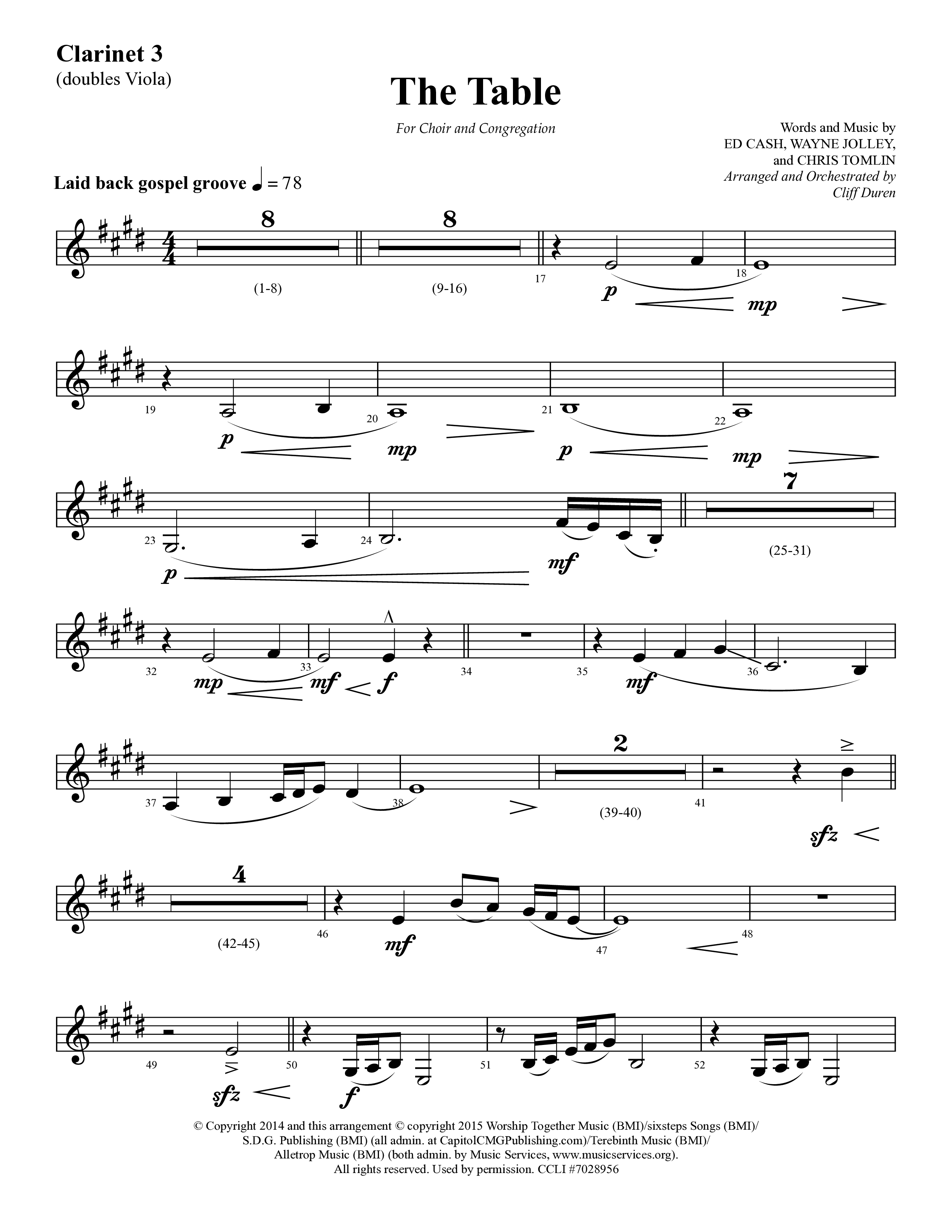 The Table (Choral Anthem SATB) Clarinet 3 (Lifeway Choral / Arr. Cliff Duren)