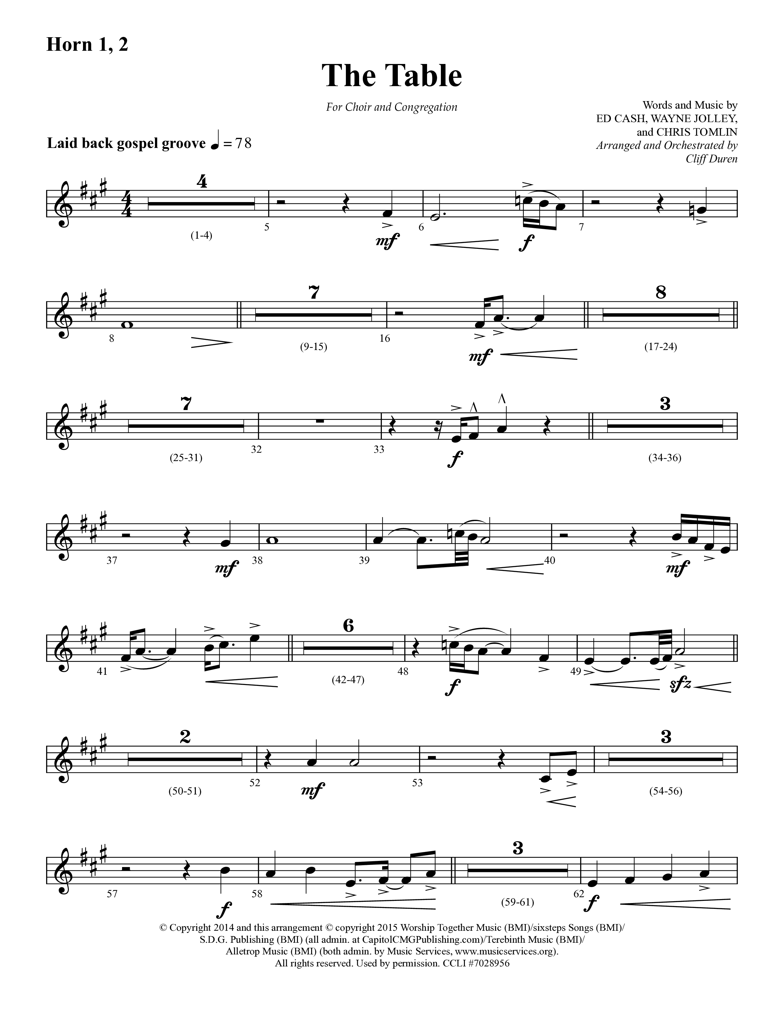 The Table (Choral Anthem SATB) French Horn 1/2 (Lifeway Choral / Arr. Cliff Duren)