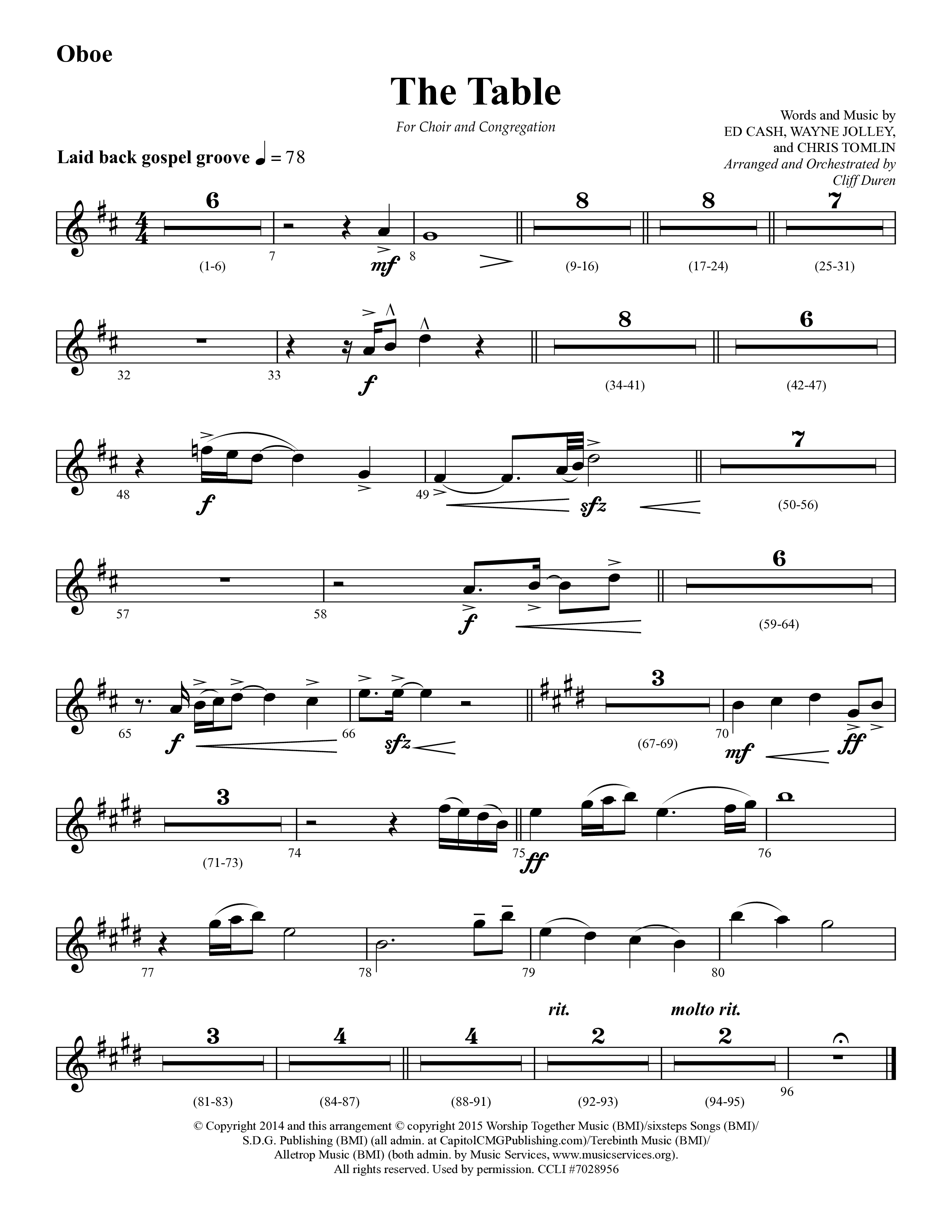The Table (Choral Anthem SATB) Oboe (Lifeway Choral / Arr. Cliff Duren)