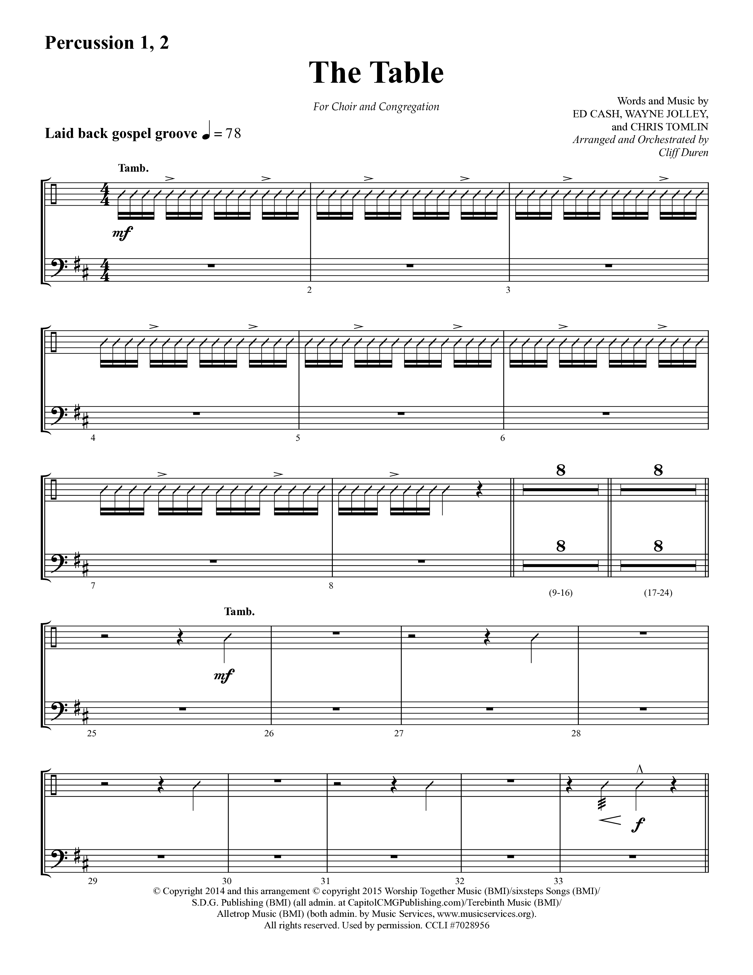 The Table (Choral Anthem SATB) Percussion 1/2 (Lifeway Choral / Arr. Cliff Duren)